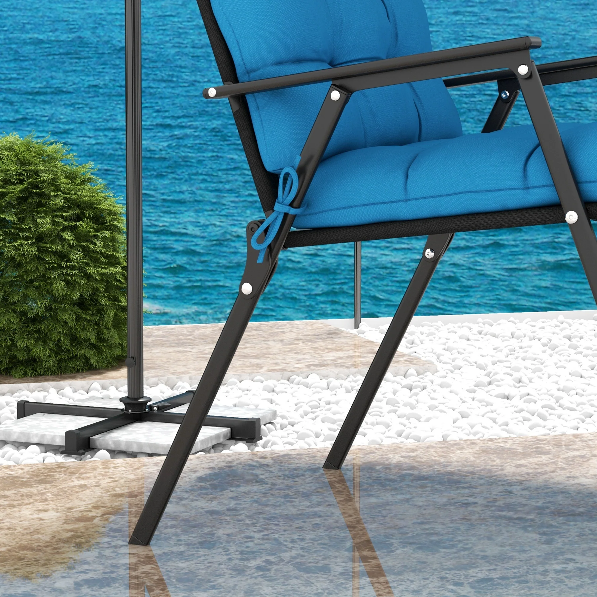 2pc Outdoor Seat Cushions with Backrest & Ties, Water Repellent Chairs Seat Pads, Blue - Image 8
