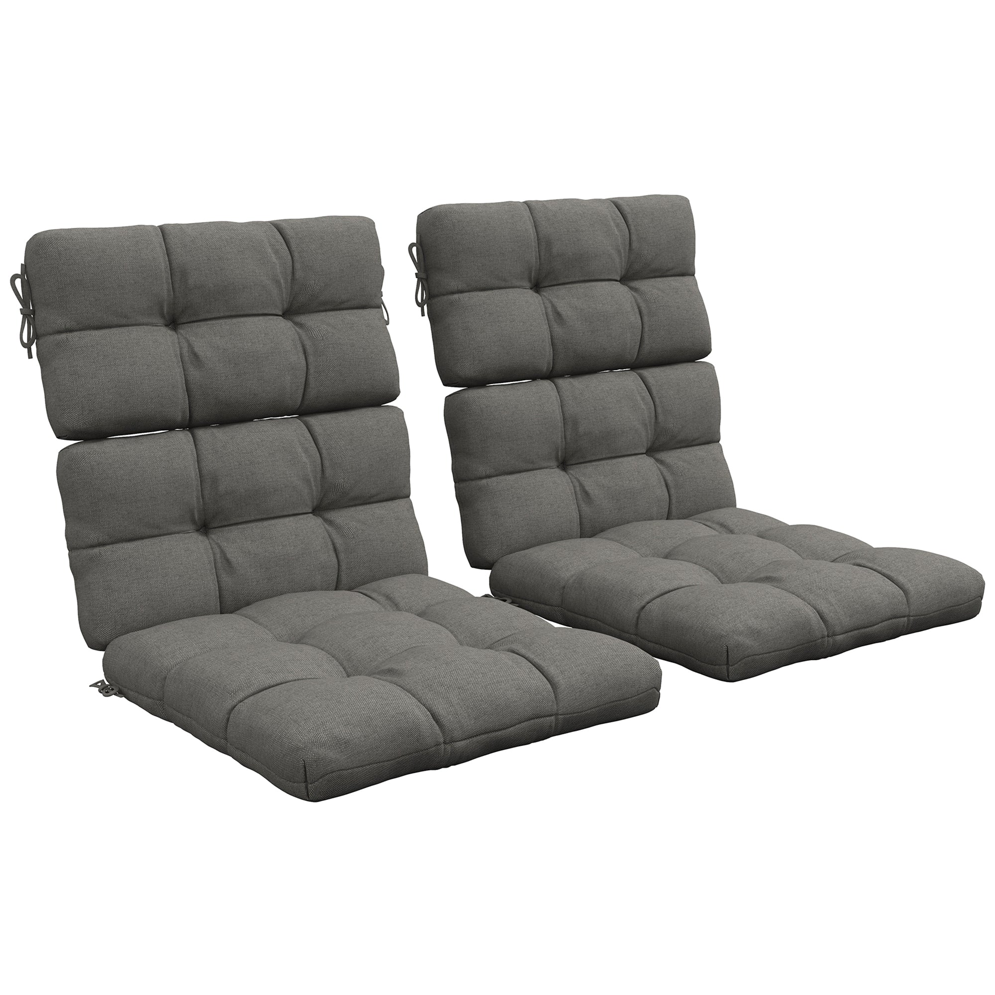 2pc Outdoor Seat Cushions with Backrest & Ties, Water Repellent Chairs Seat Pads, Charcoal Grey - Image 12