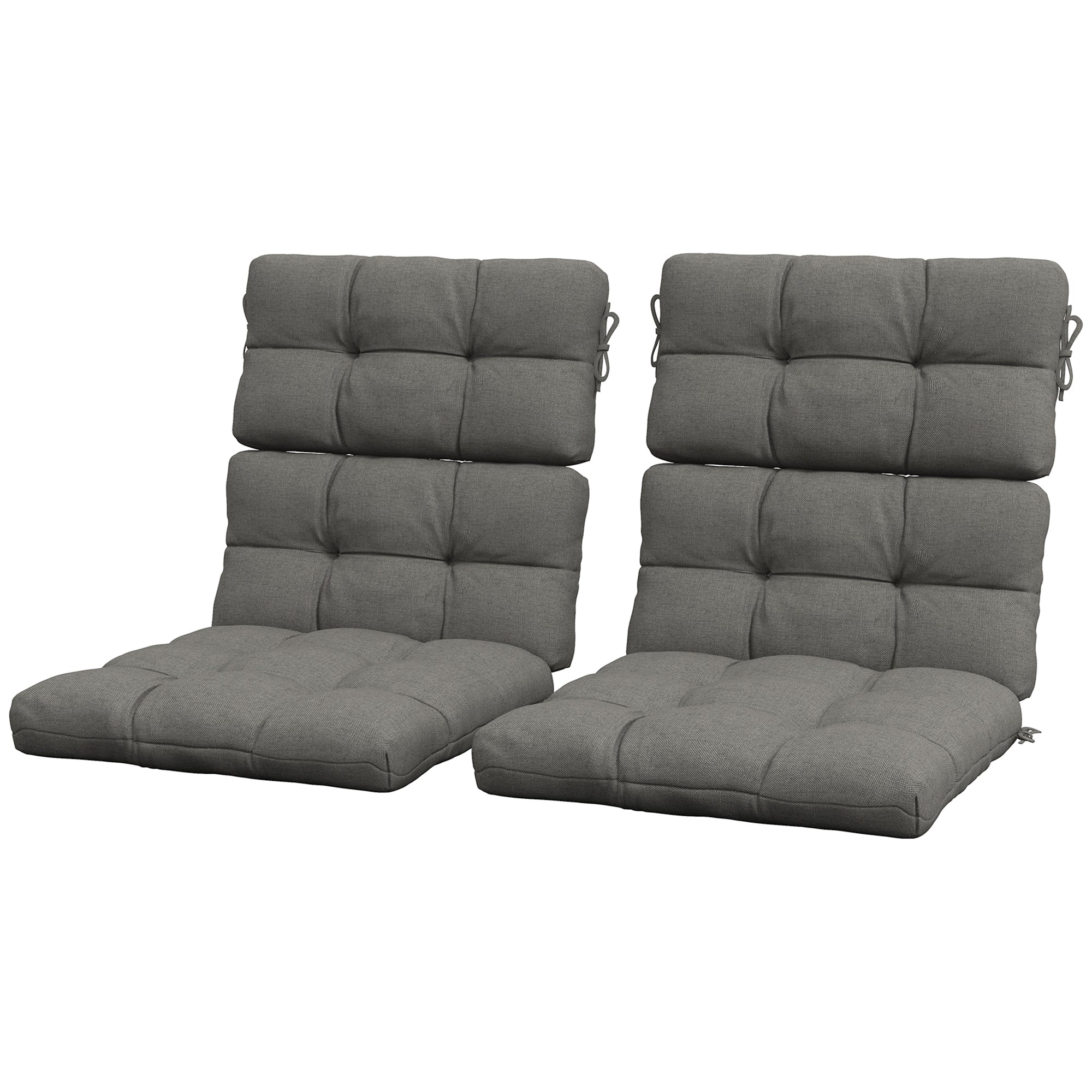 2pc Outdoor Seat Cushions with Backrest & Ties, Water Repellent Chairs Seat Pads, Charcoal Grey - Image 2
