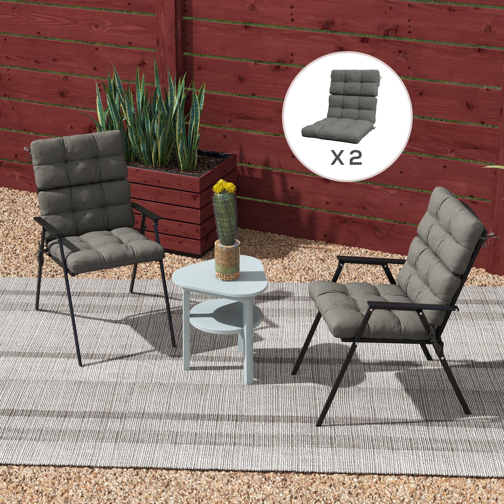 2pc Outdoor Seat Cushions with Backrest & Ties, Water Repellent Chairs Seat Pads, Charcoal Grey - Image 4
