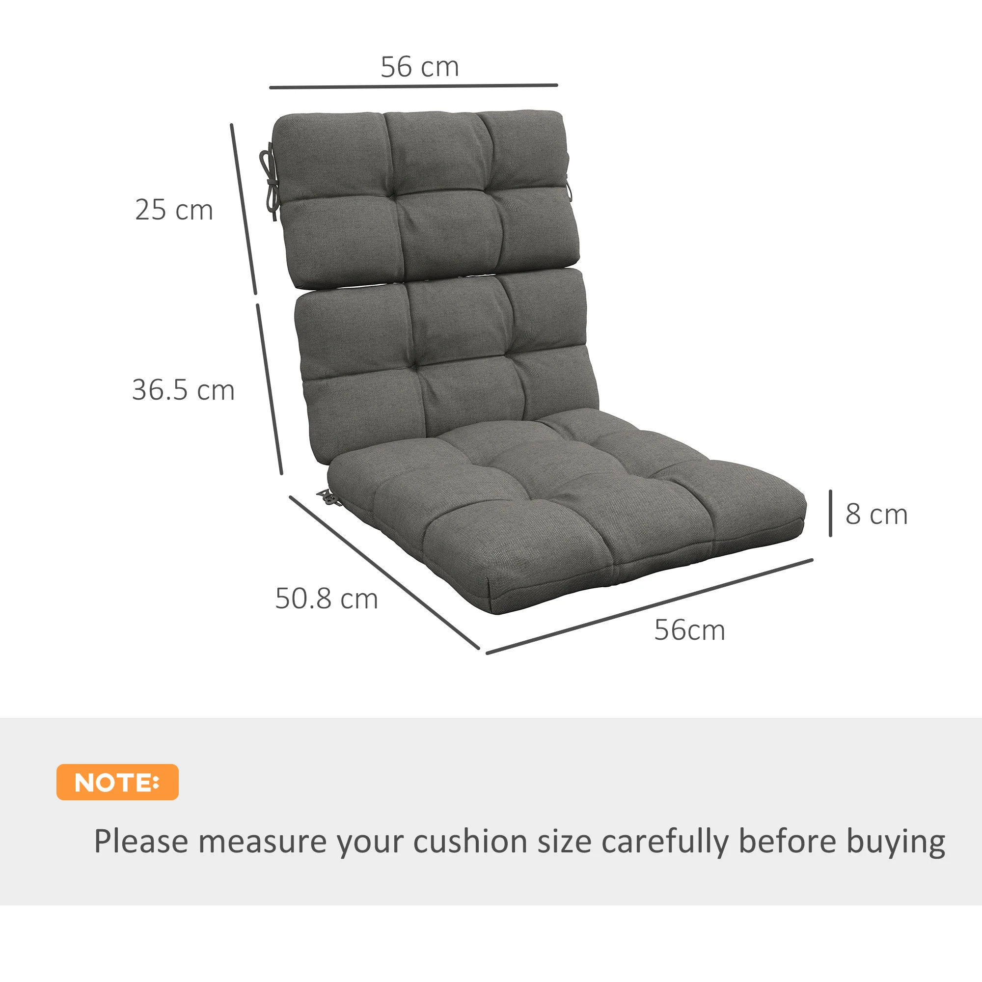 2pc Outdoor Seat Cushions with Backrest & Ties, Water Repellent Chairs Seat Pads, Charcoal Grey - Image 5