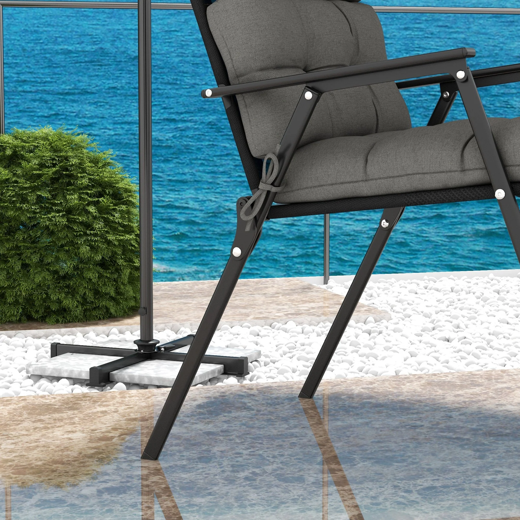 2pc Outdoor Seat Cushions with Backrest & Ties, Water Repellent Chairs Seat Pads, Charcoal Grey - Image 8