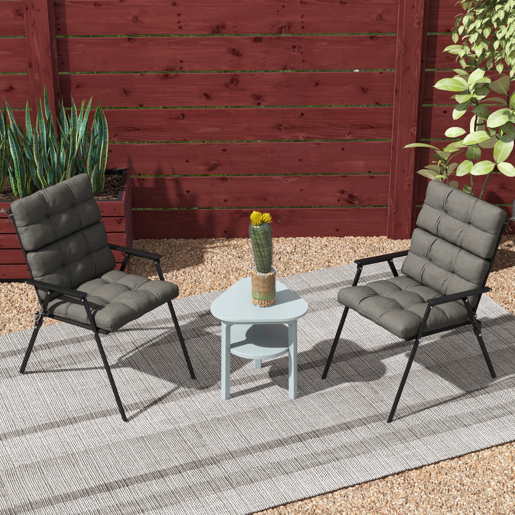 2pc Outdoor Seat Cushions with Backrest & Ties, Water Repellent Chairs Seat Pads, Charcoal Grey - Image 9