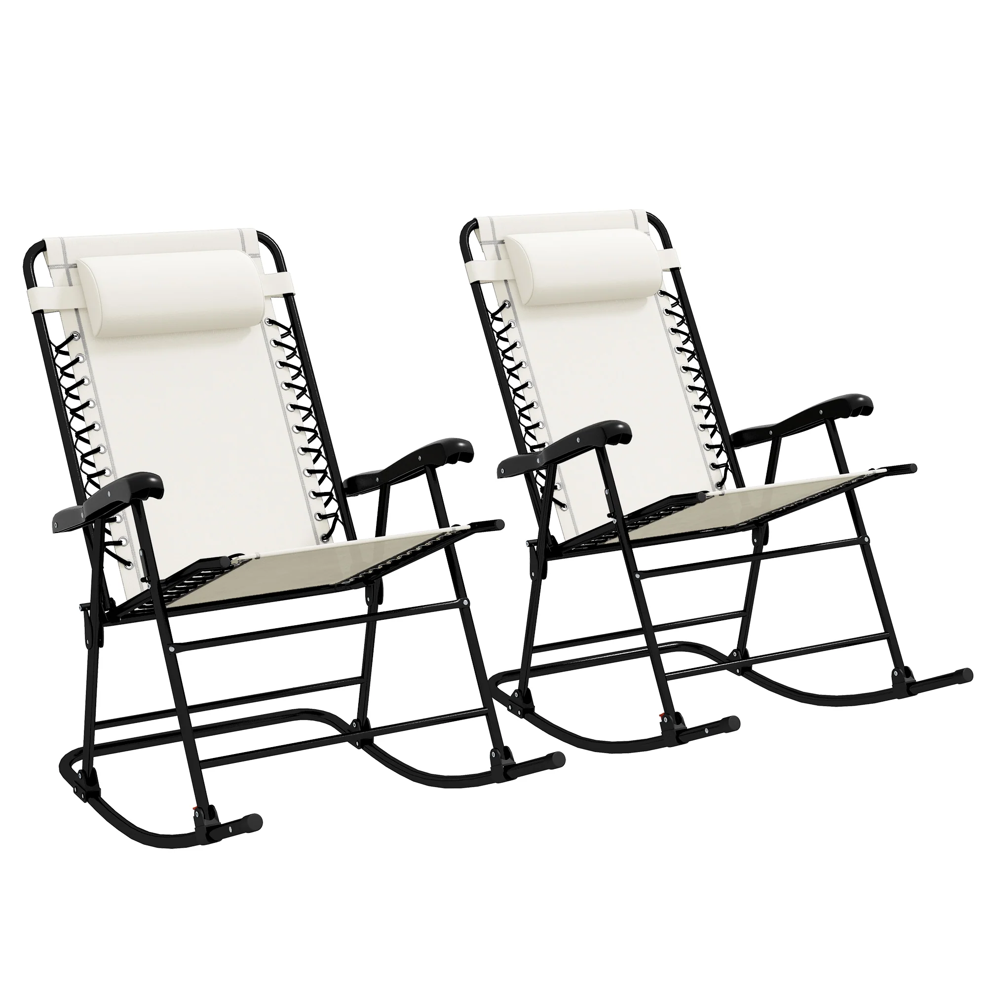 2pc Patio Foldable Rocking Chair Set w/ Breathable Mesh Seat, Backrest & Headrest, Cream White - Image 12