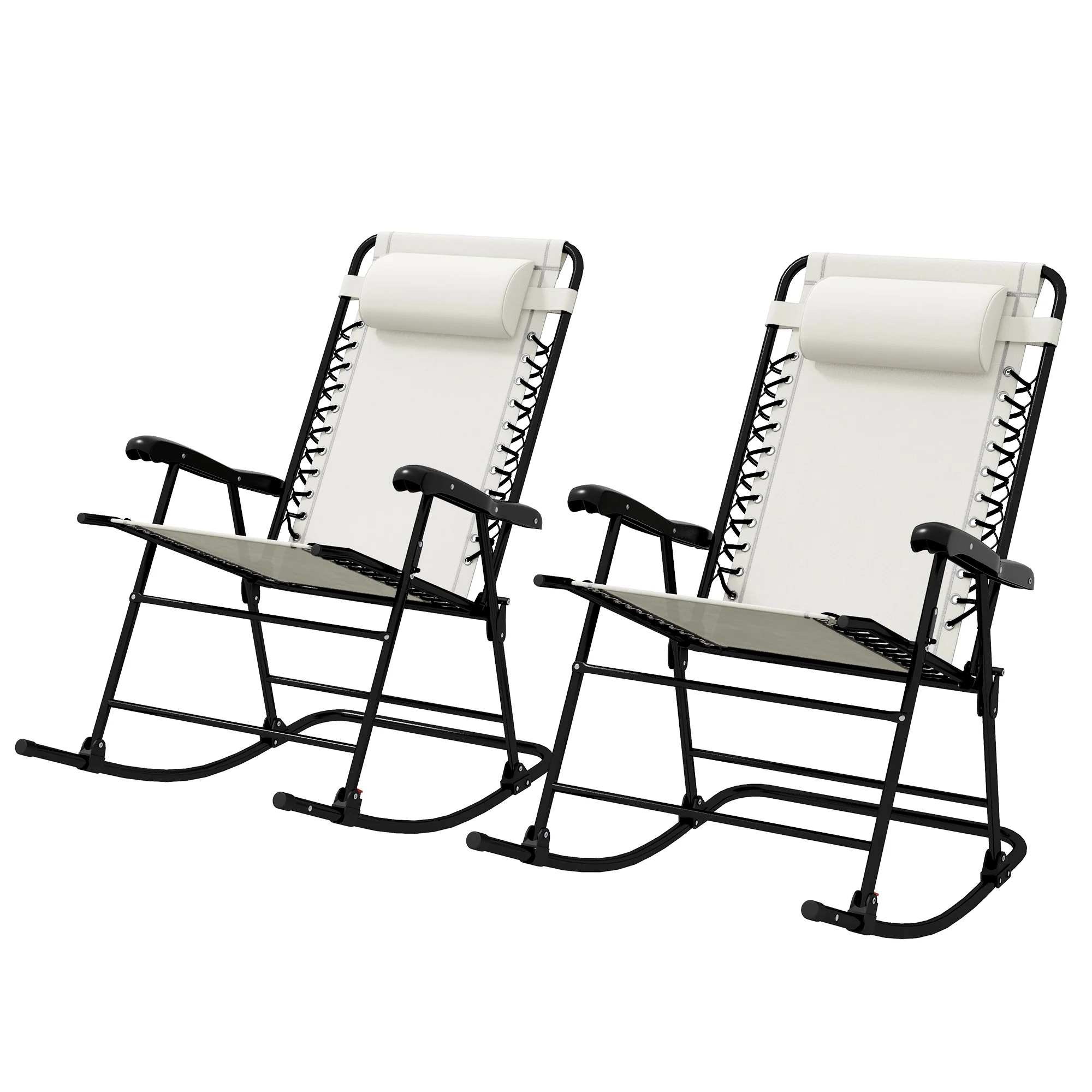 2pc Patio Foldable Rocking Chair Set w/ Breathable Mesh Seat, Backrest & Headrest, Cream White - Image 2