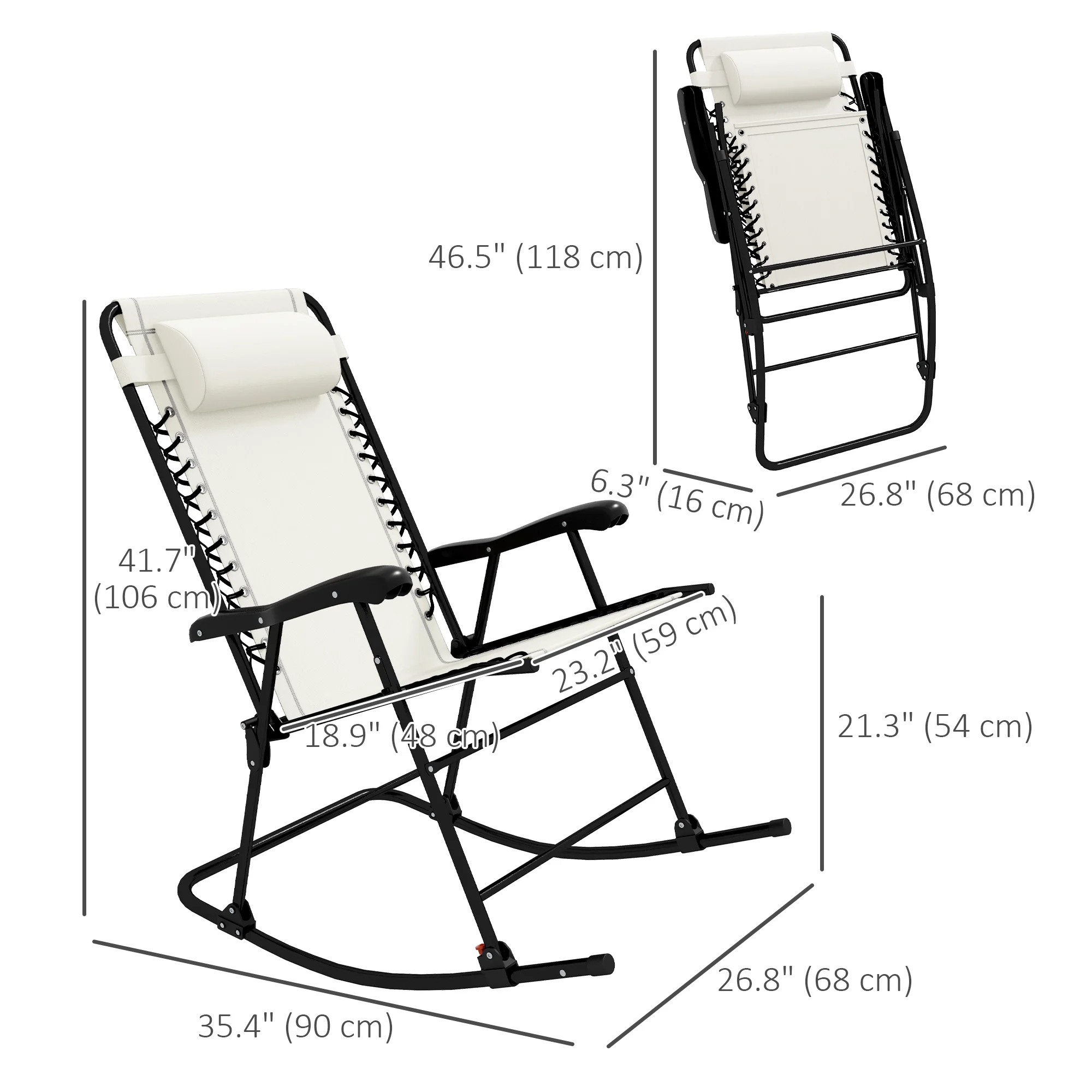 2pc Patio Foldable Rocking Chair Set w/ Breathable Mesh Seat, Backrest & Headrest, Cream White - Image 5