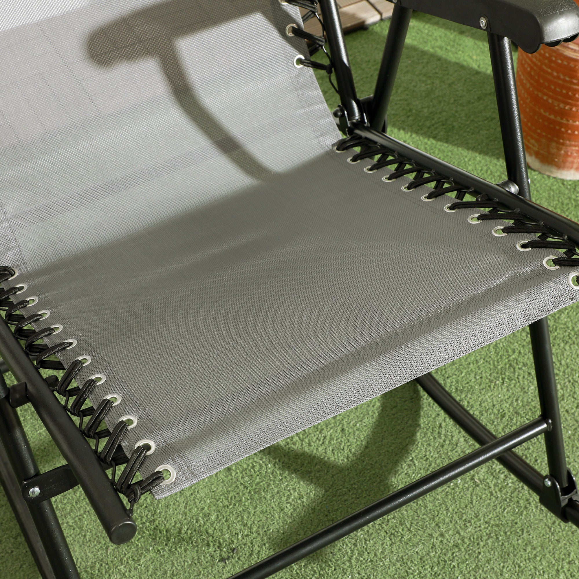 2pc Patio Foldable Rocking Chair Set w/ Breathable Mesh Seat, Backrest & Headrest, Grey - Image 10
