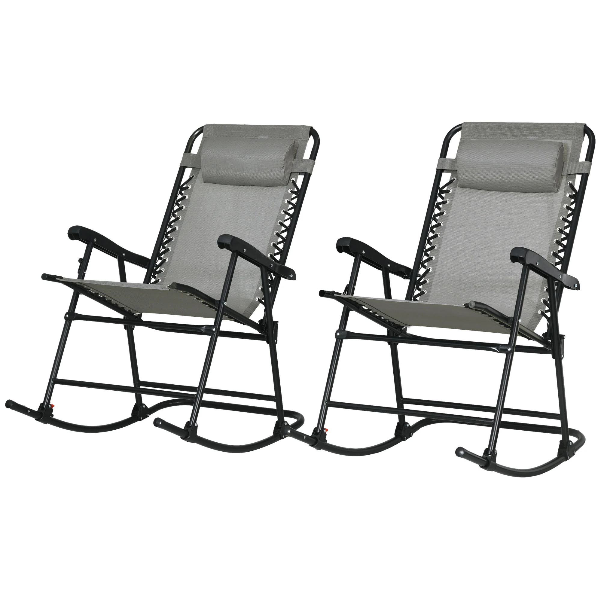 2pc Patio Foldable Rocking Chair Set w/ Breathable Mesh Seat, Backrest & Headrest, Grey - Image 2