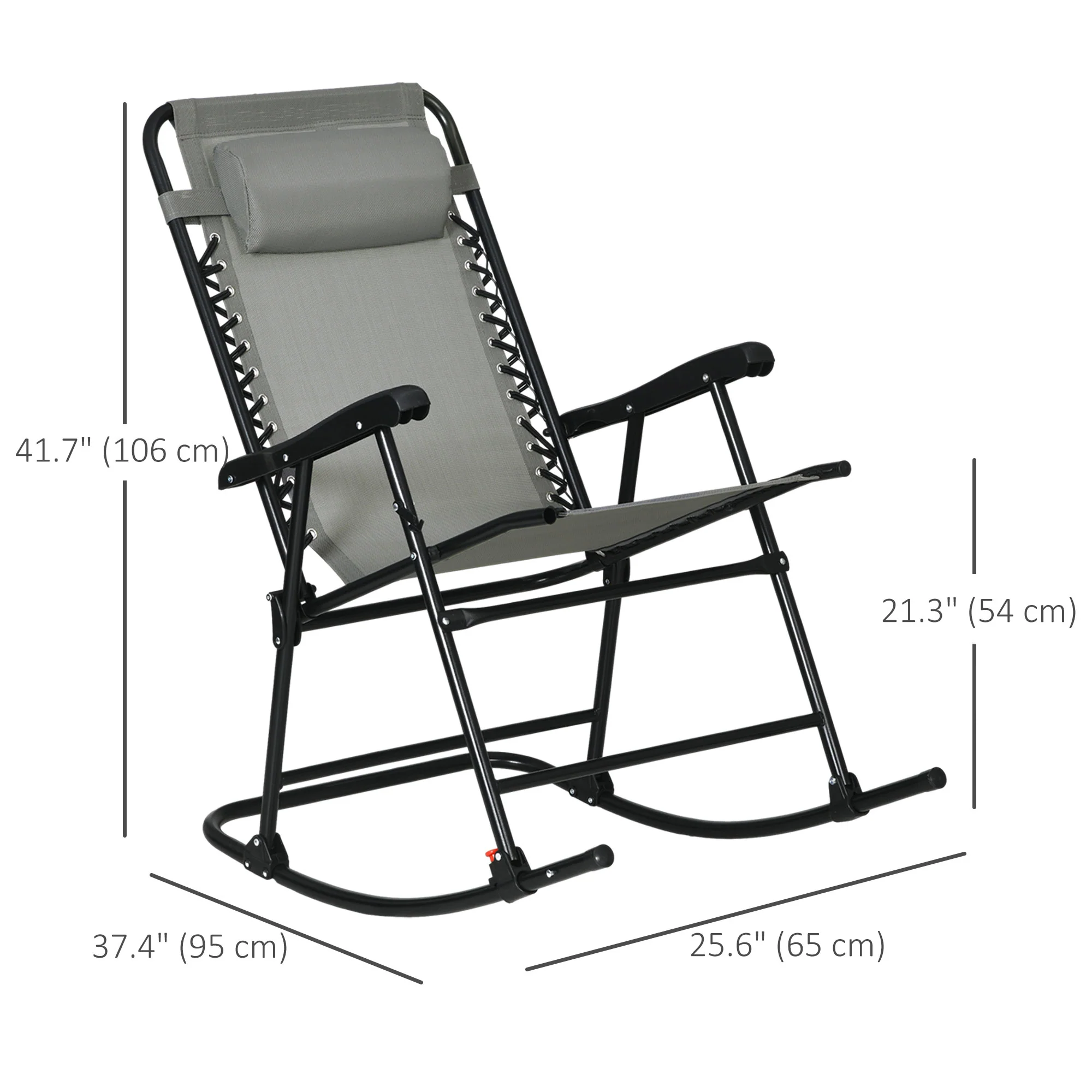 2pc Patio Foldable Rocking Chair Set w/ Breathable Mesh Seat, Backrest & Headrest, Grey - Image 5