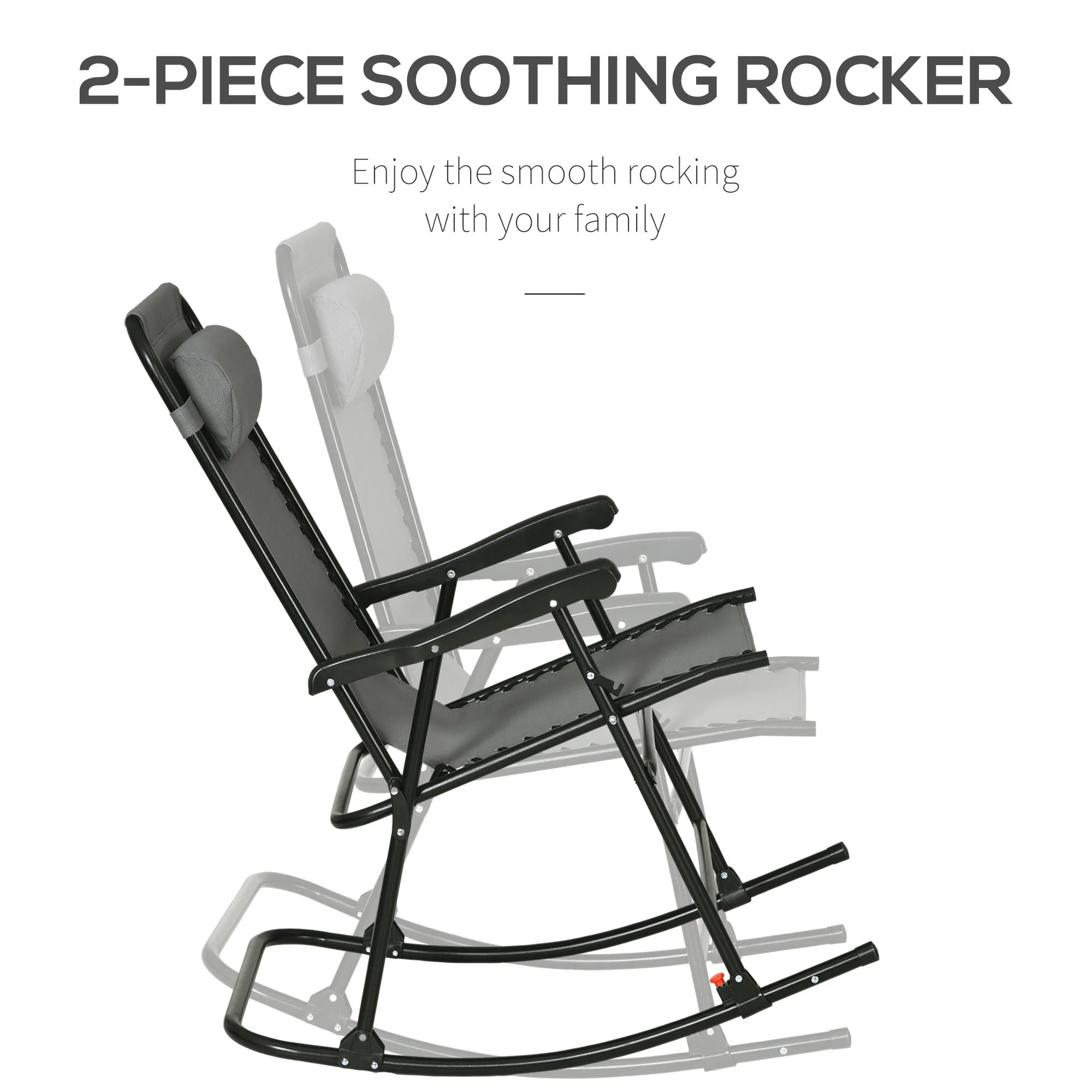 2pc Patio Foldable Rocking Chair Set w/ Breathable Mesh Seat, Backrest & Headrest, Grey - Image 8