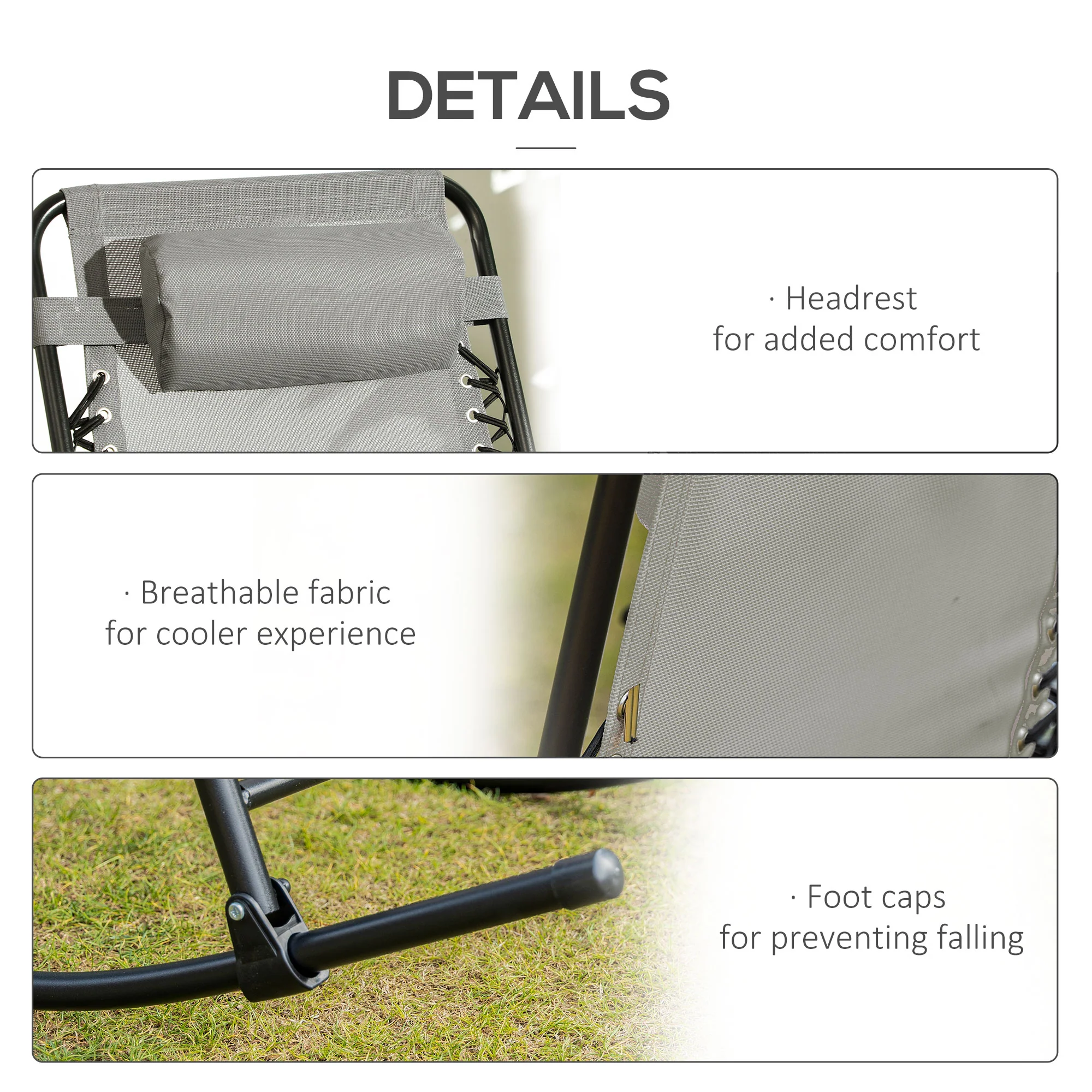 2pc Patio Foldable Rocking Chair Set w/ Breathable Mesh Seat, Backrest & Headrest, Grey - Image 9