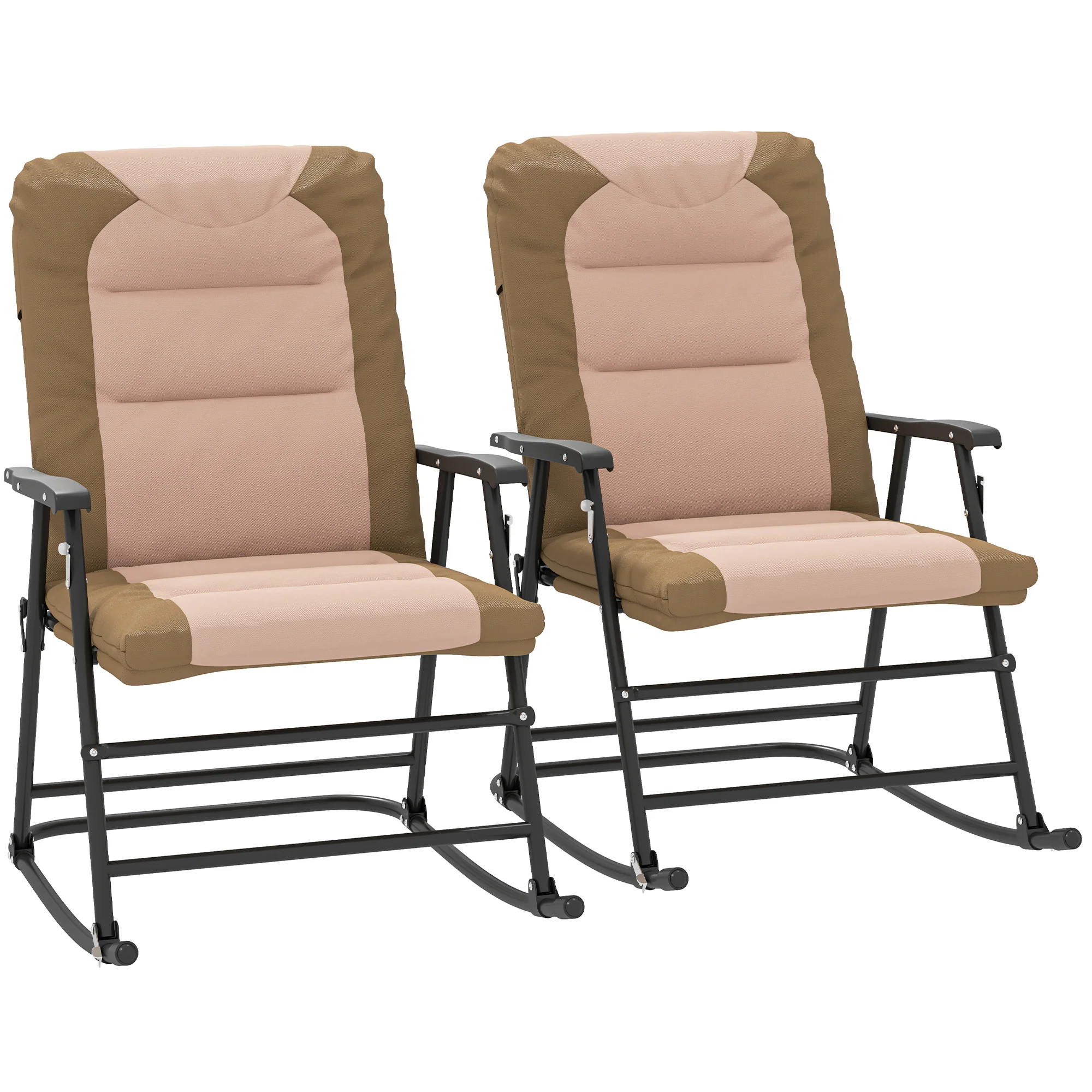 Patio Folding Rocking Chair Set of 2 Padded Rockers with Armrest & Headrest, Light Brown - Image 12