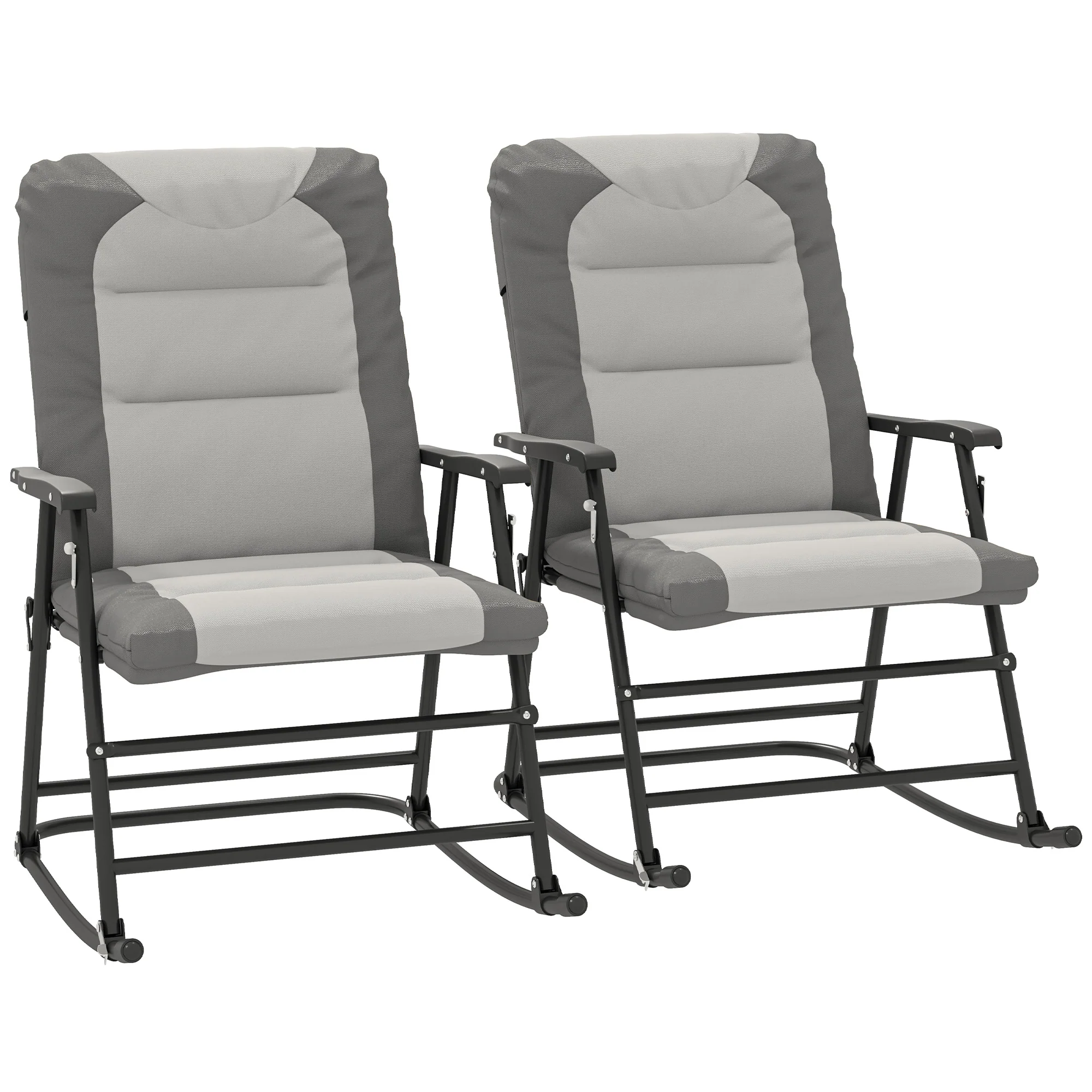 Patio Folding Rocking Chair Set of 2 Padded Rockers with Armrest & Headrest, Light Grey - Image 12