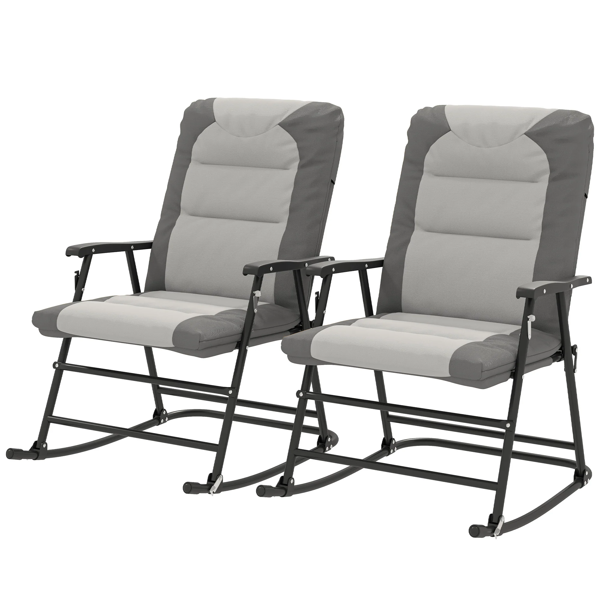 Patio Folding Rocking Chair Set of 2 Padded Rockers with Armrest & Headrest, Light Grey - Image 2