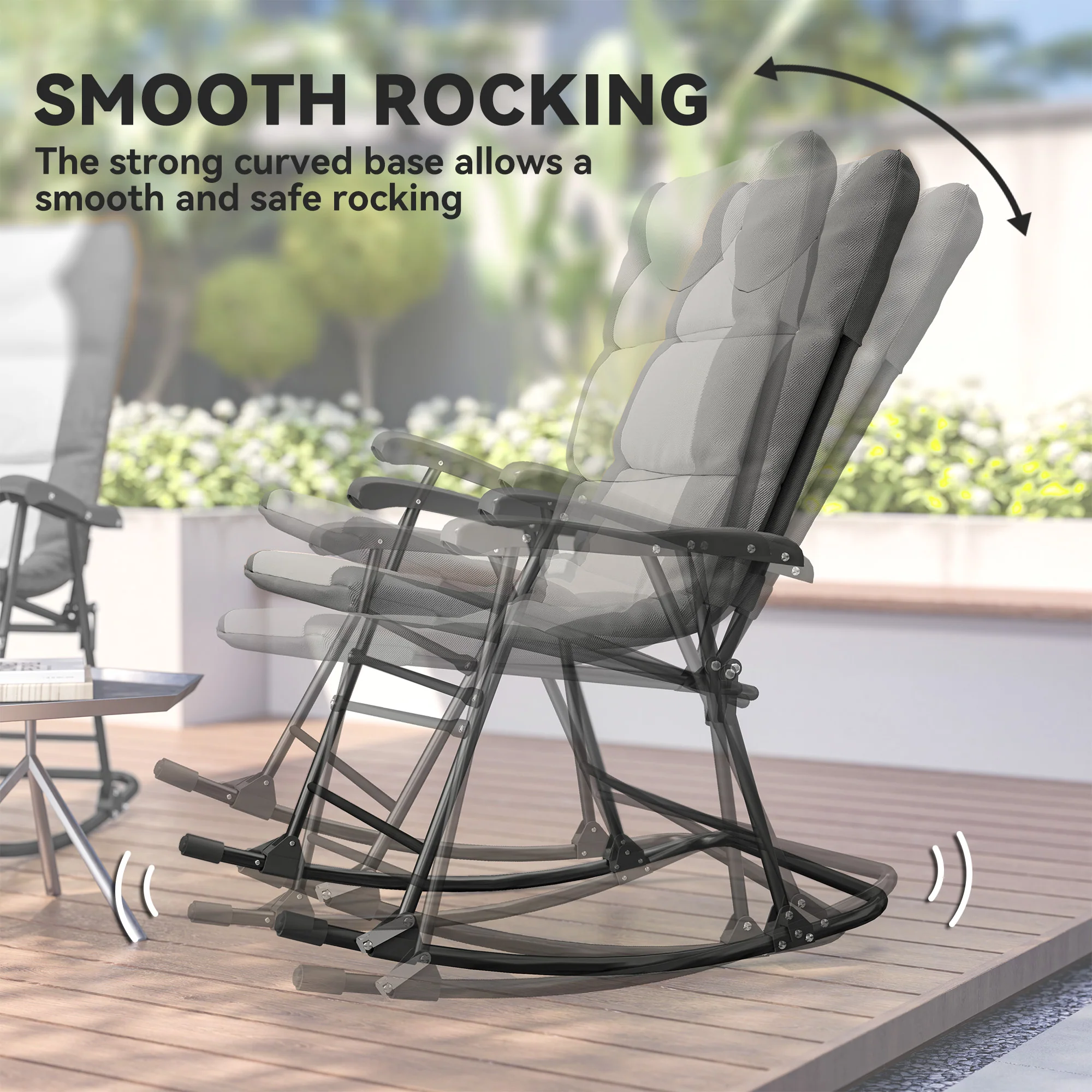 Patio Folding Rocking Chair Set of 2 Padded Rockers with Armrest & Headrest, Light Grey - Image 9
