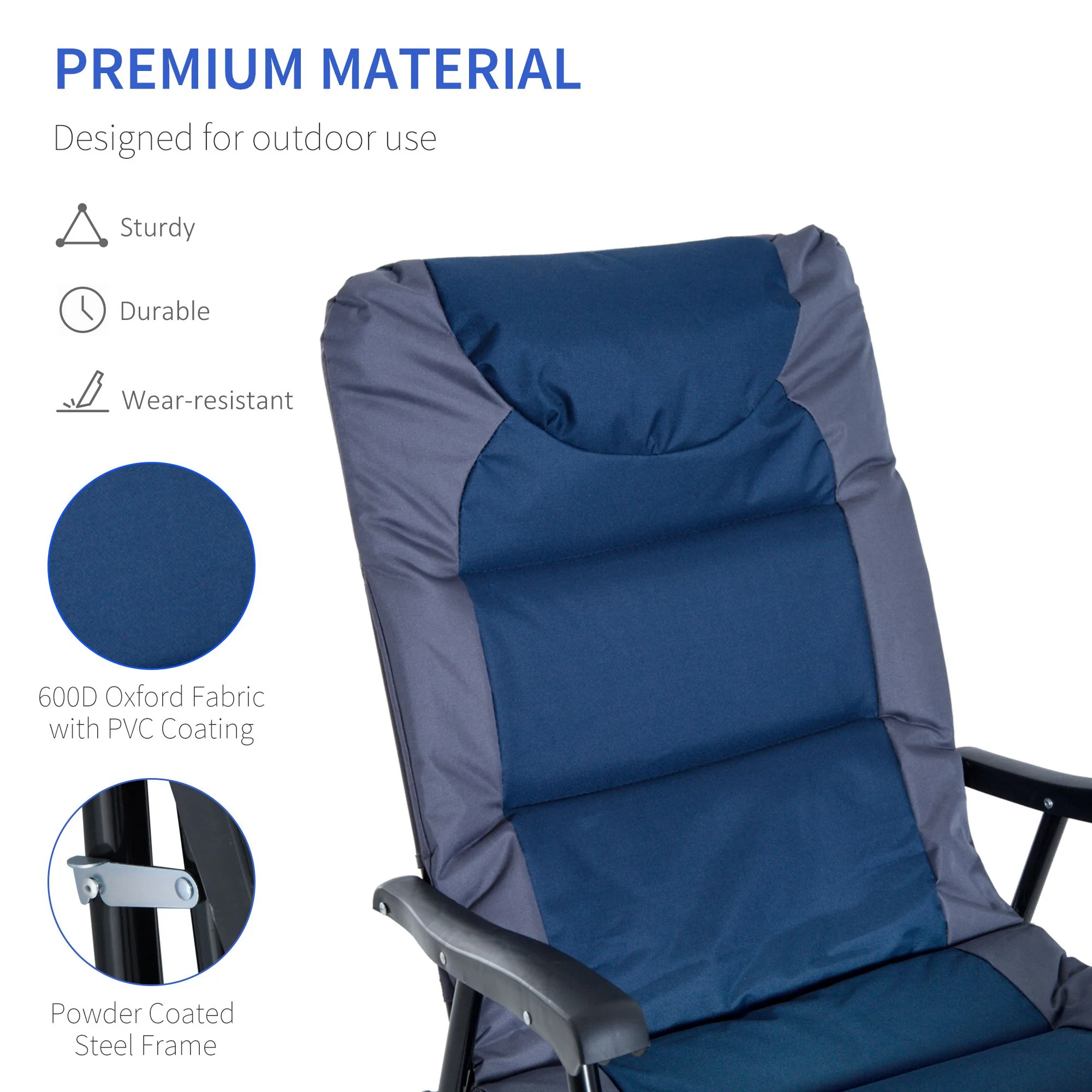 Patio Folding Rocking Chair Set of 2 Padded Rockers with Armrest & Headrest, Navy Blue - Image 8