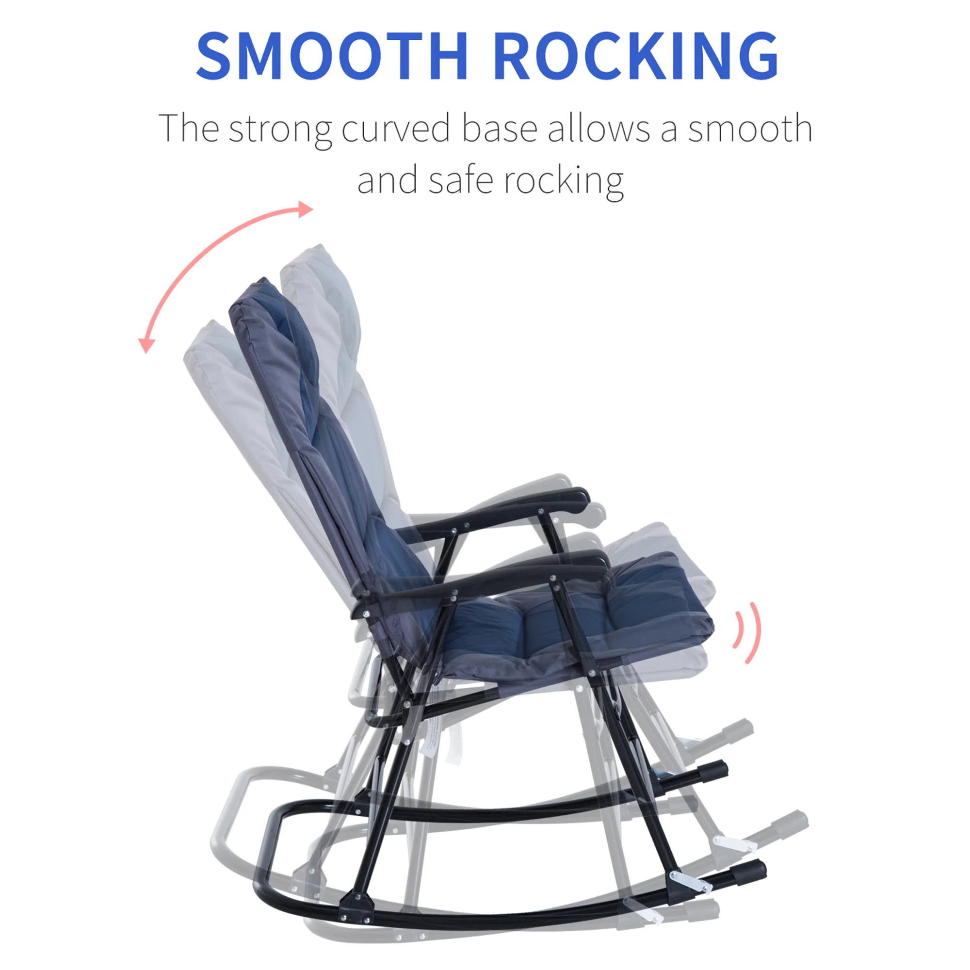 Patio Folding Rocking Chair Set of 2 Padded Rockers with Armrest & Headrest, Navy Blue - Image 9