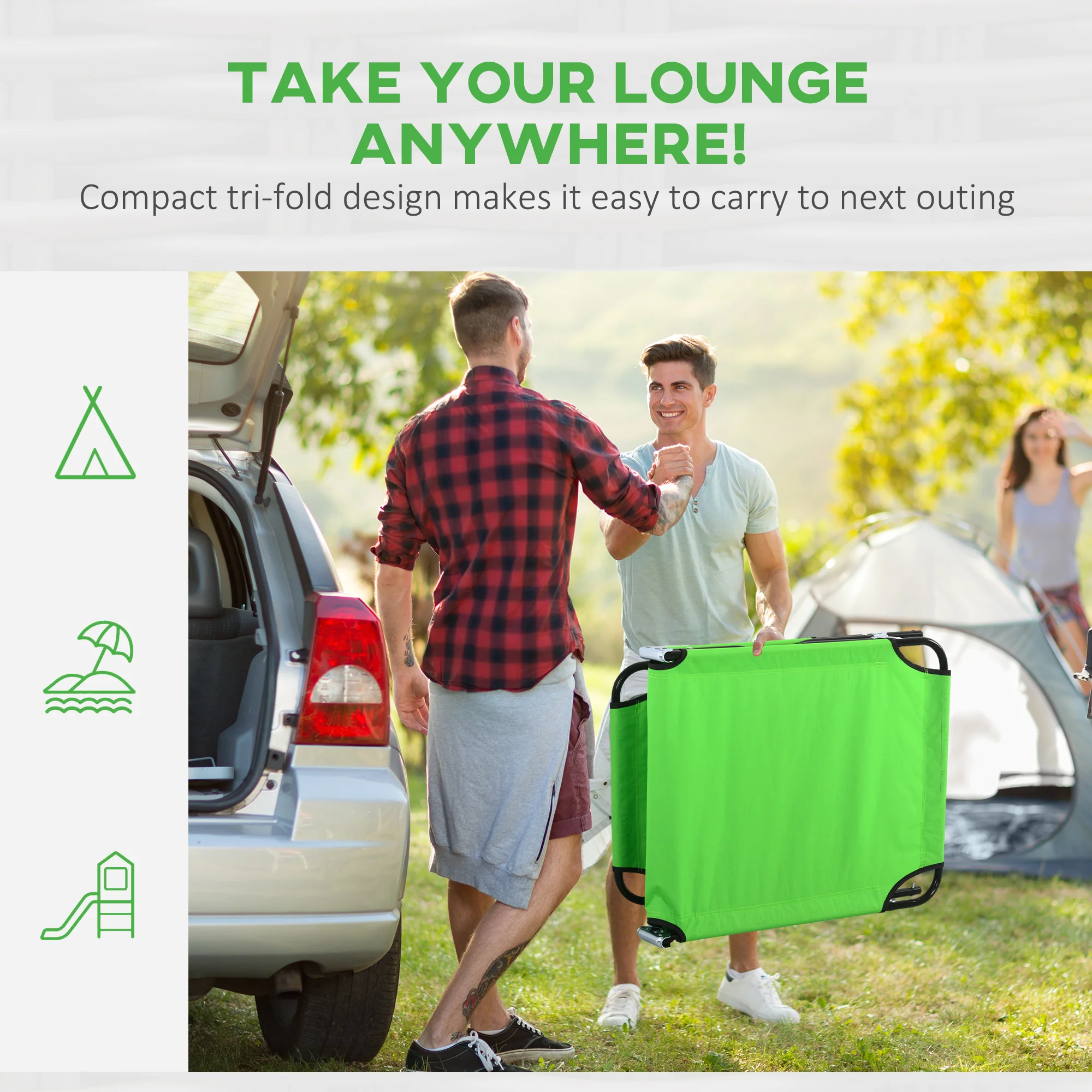 2pcs Adjustable Outdoor Lounge Chairs with Face Hole, Green - Image 10