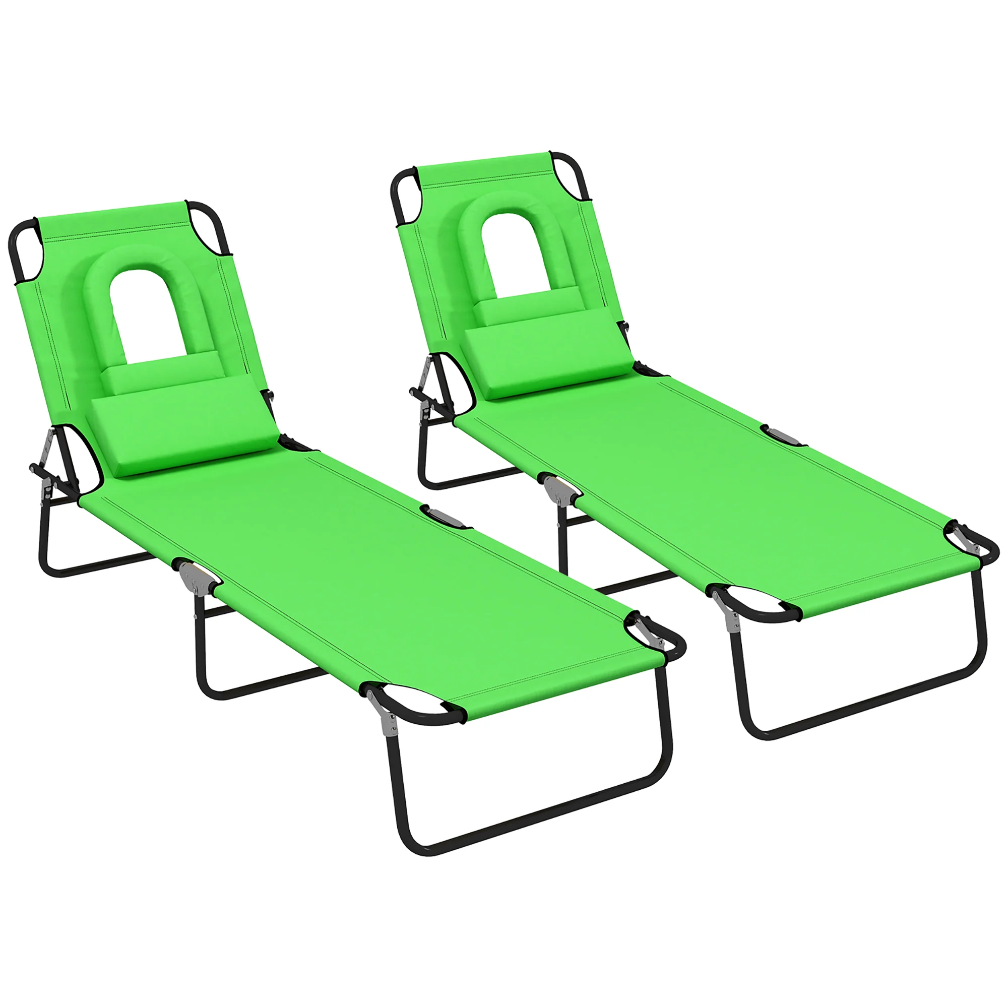 2pcs Adjustable Outdoor Lounge Chairs with Face Hole, Green - Image 12