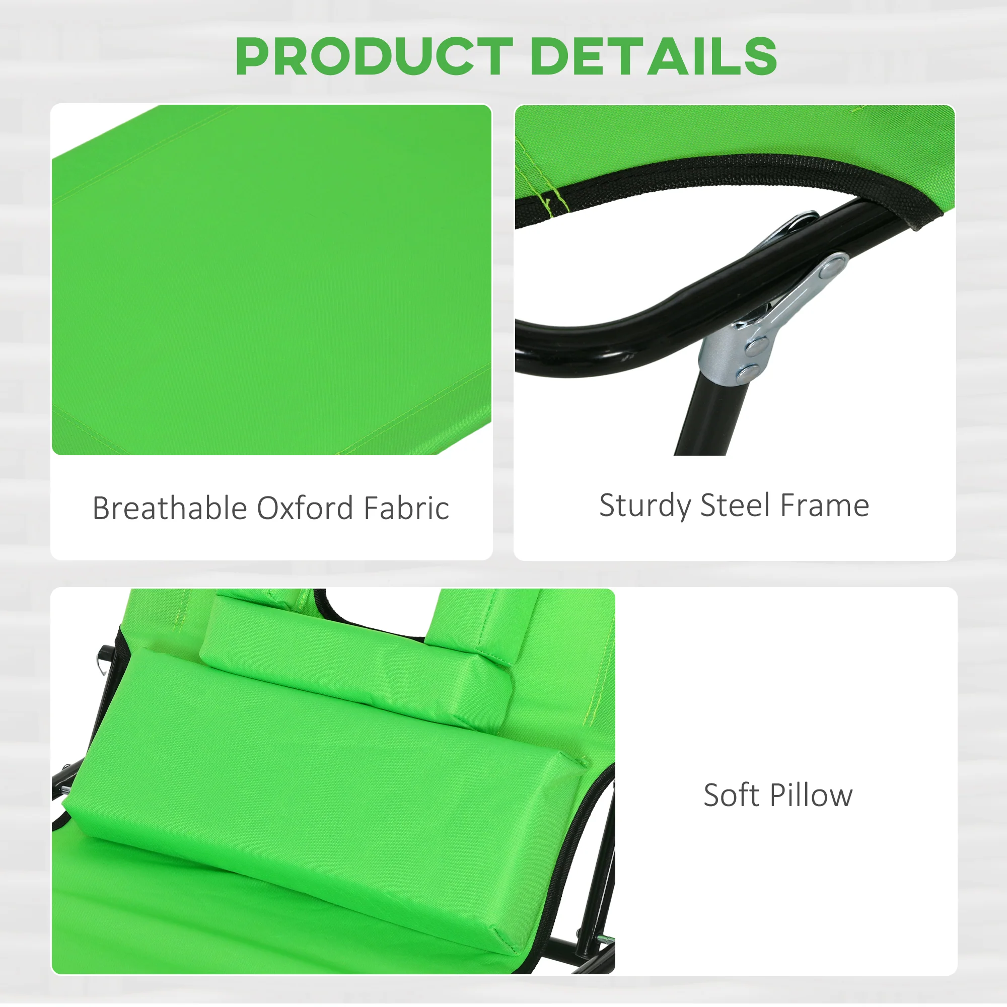 2pcs Adjustable Outdoor Lounge Chairs with Face Hole, Green - Image 8