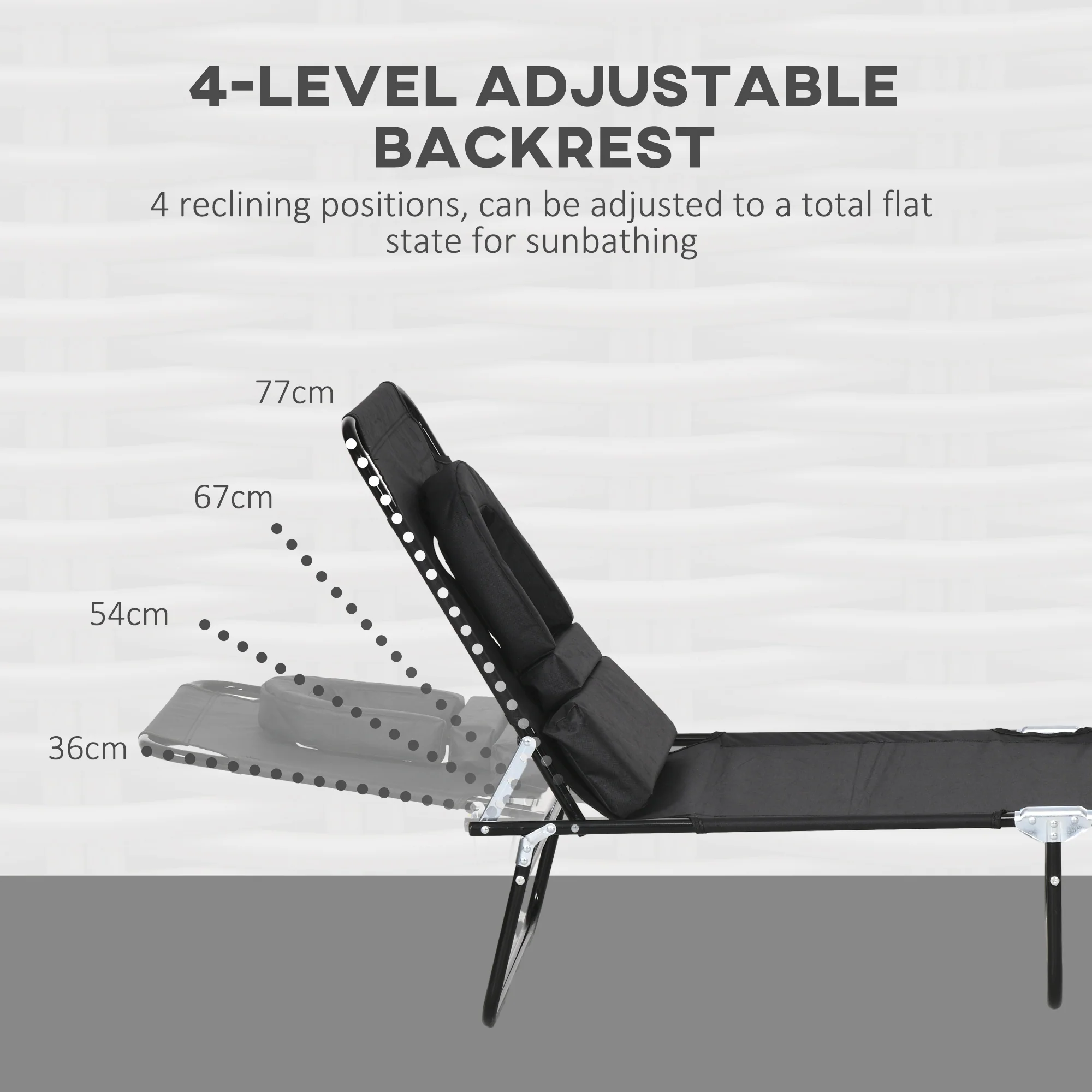 2pcs Adjustable Outdoor Lounge Chairs with Face Hole, Black - Image 6