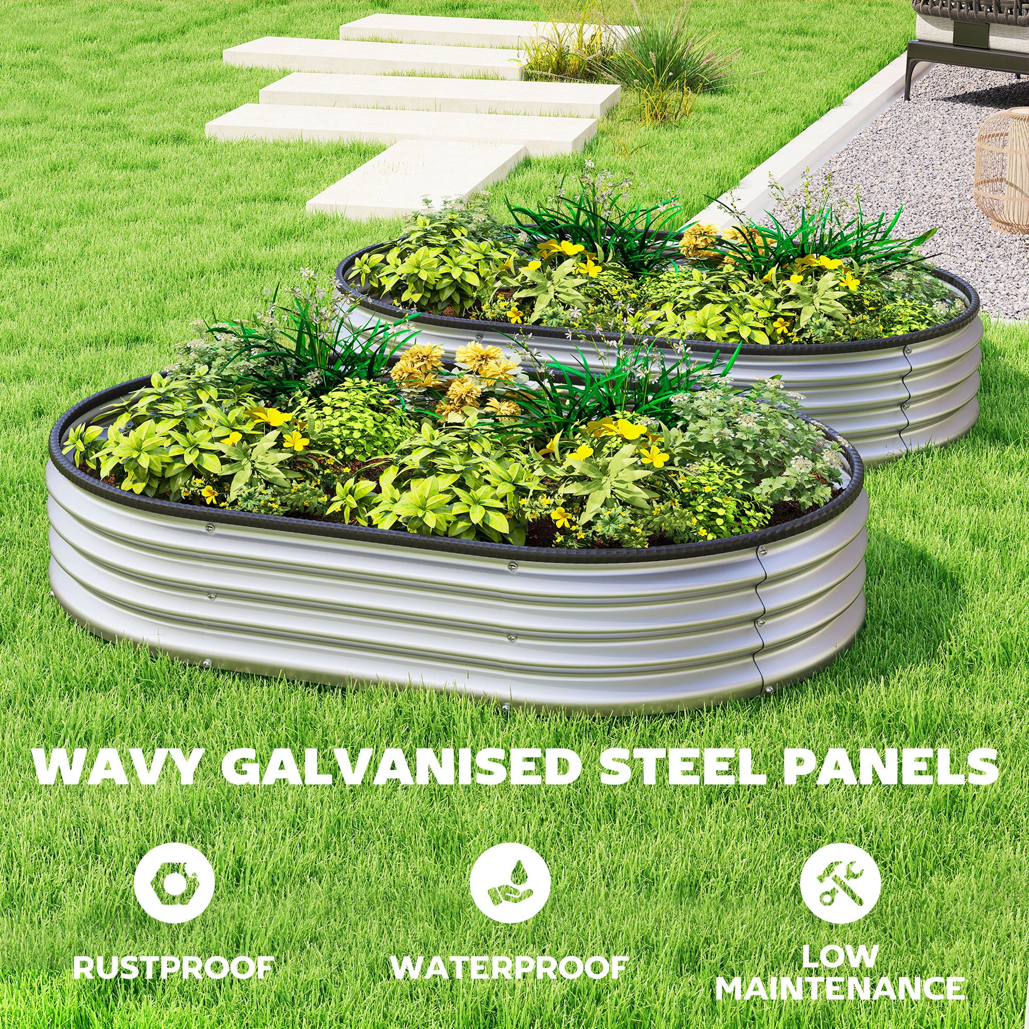 2pcs 4 x 3 x 1 ft Galvanized Raised Garden Beds, Silver - Image 7