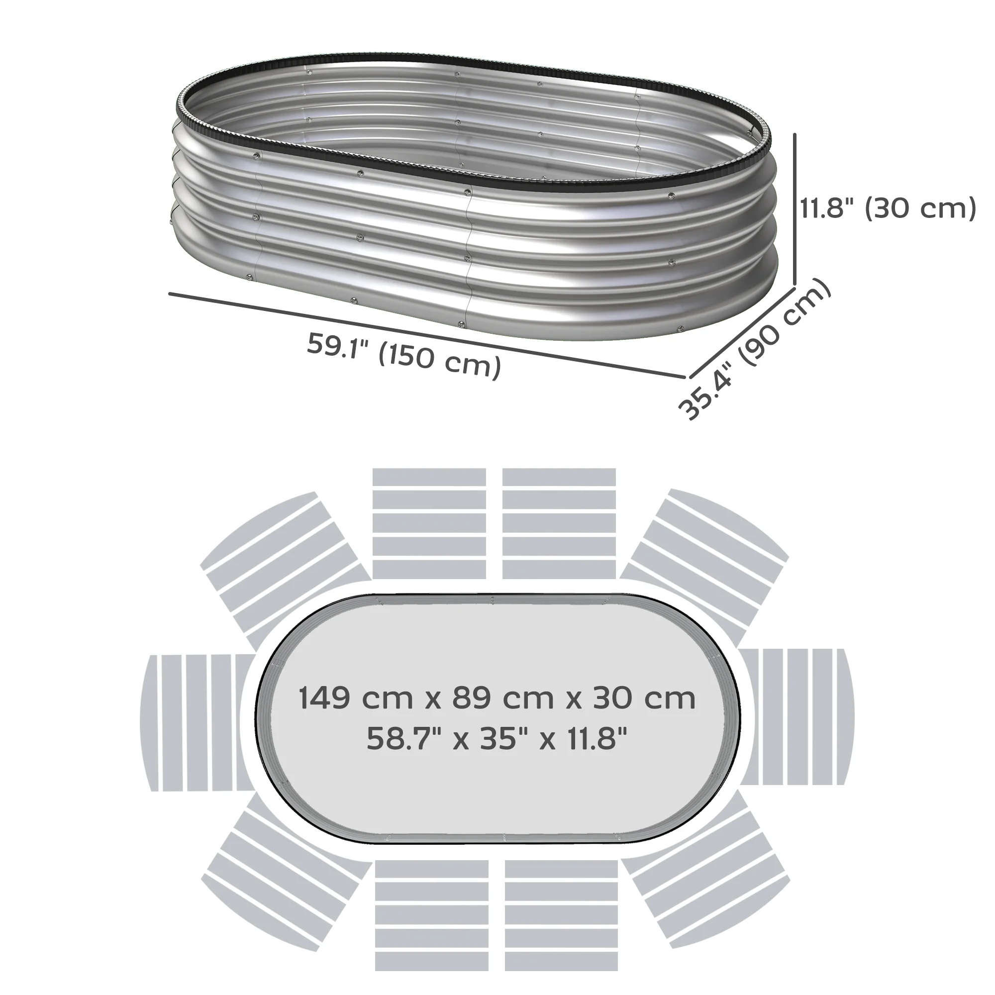 2pcs 5 x 3 x 1 ft Galvanized Raised Garden Beds, Silver - Image 5