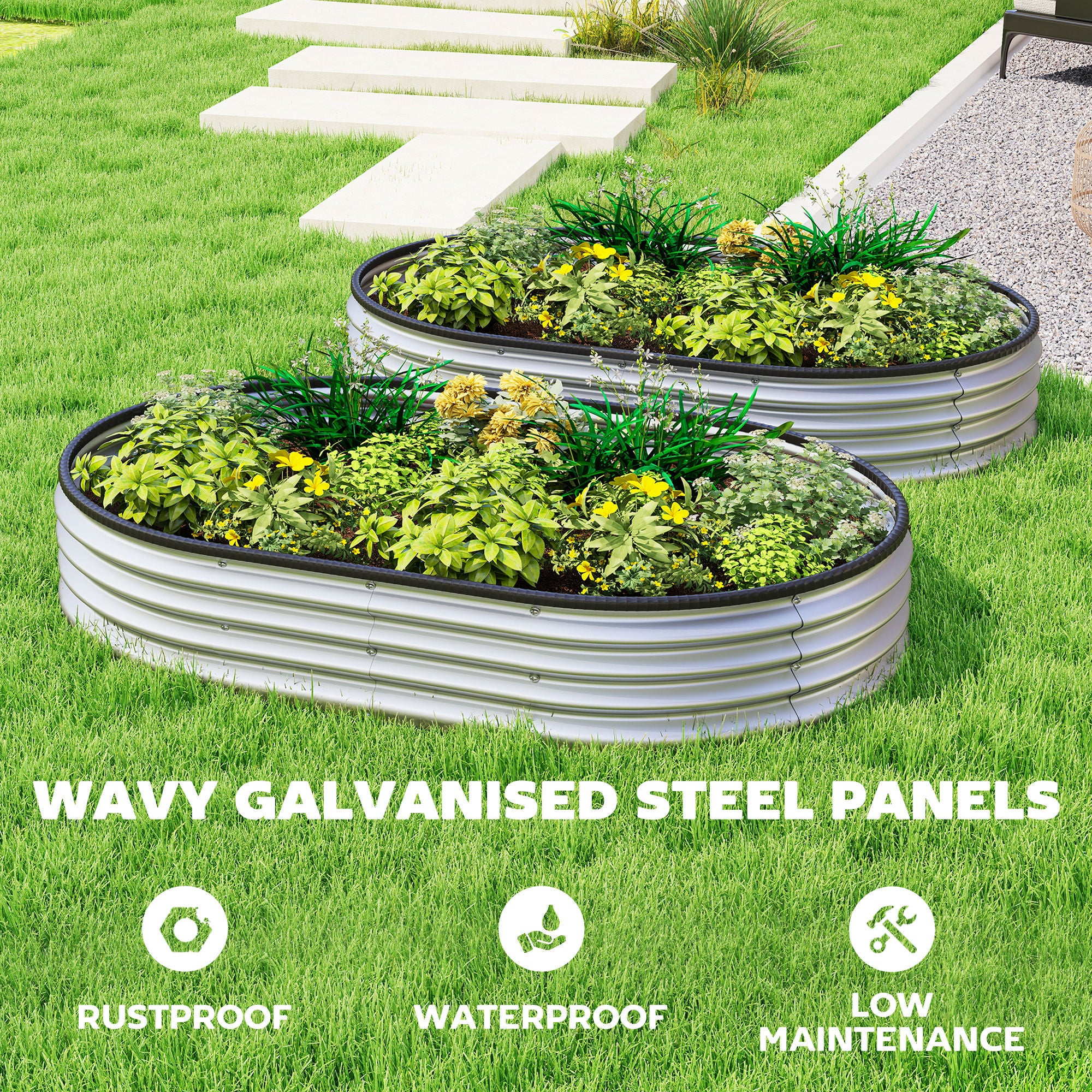 2pcs 5 x 3 x 1 ft Galvanized Raised Garden Beds, Silver - Image 7