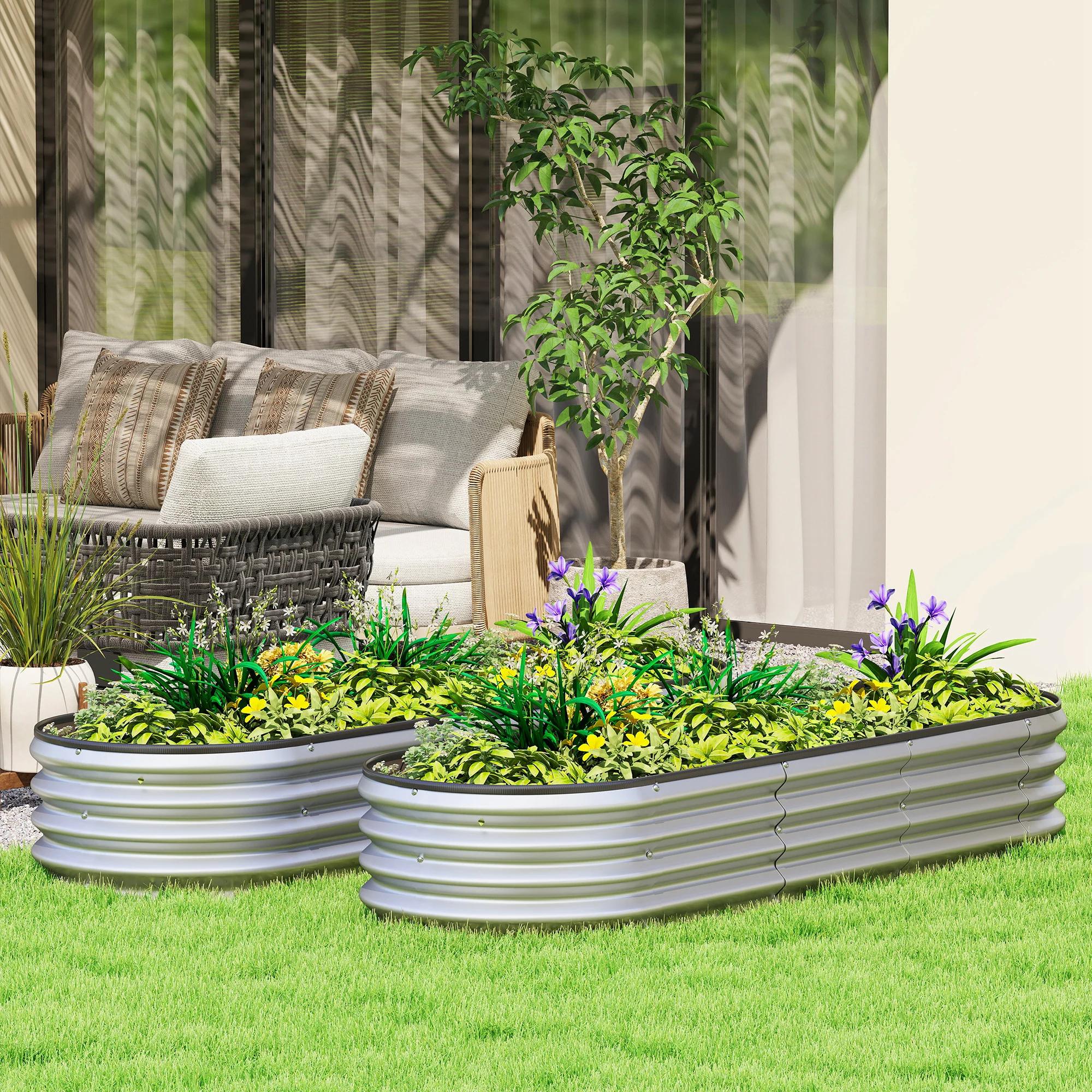 2pcs 6 x 2 x 1 ft Galvanized Raised Garden Beds, Silver - Image 3