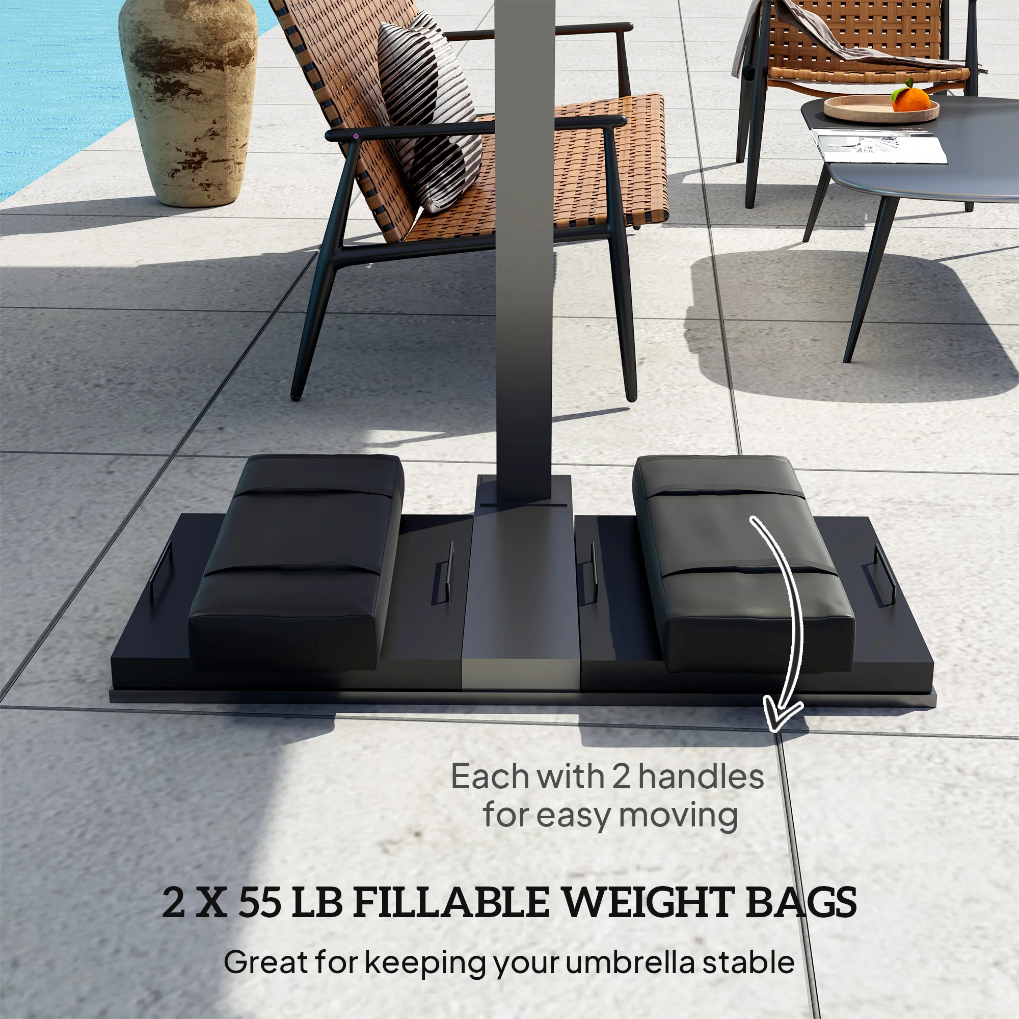 2-Pack Umbrella Weight Bags,Holds 55lbs Sand Each, Black - Image 6