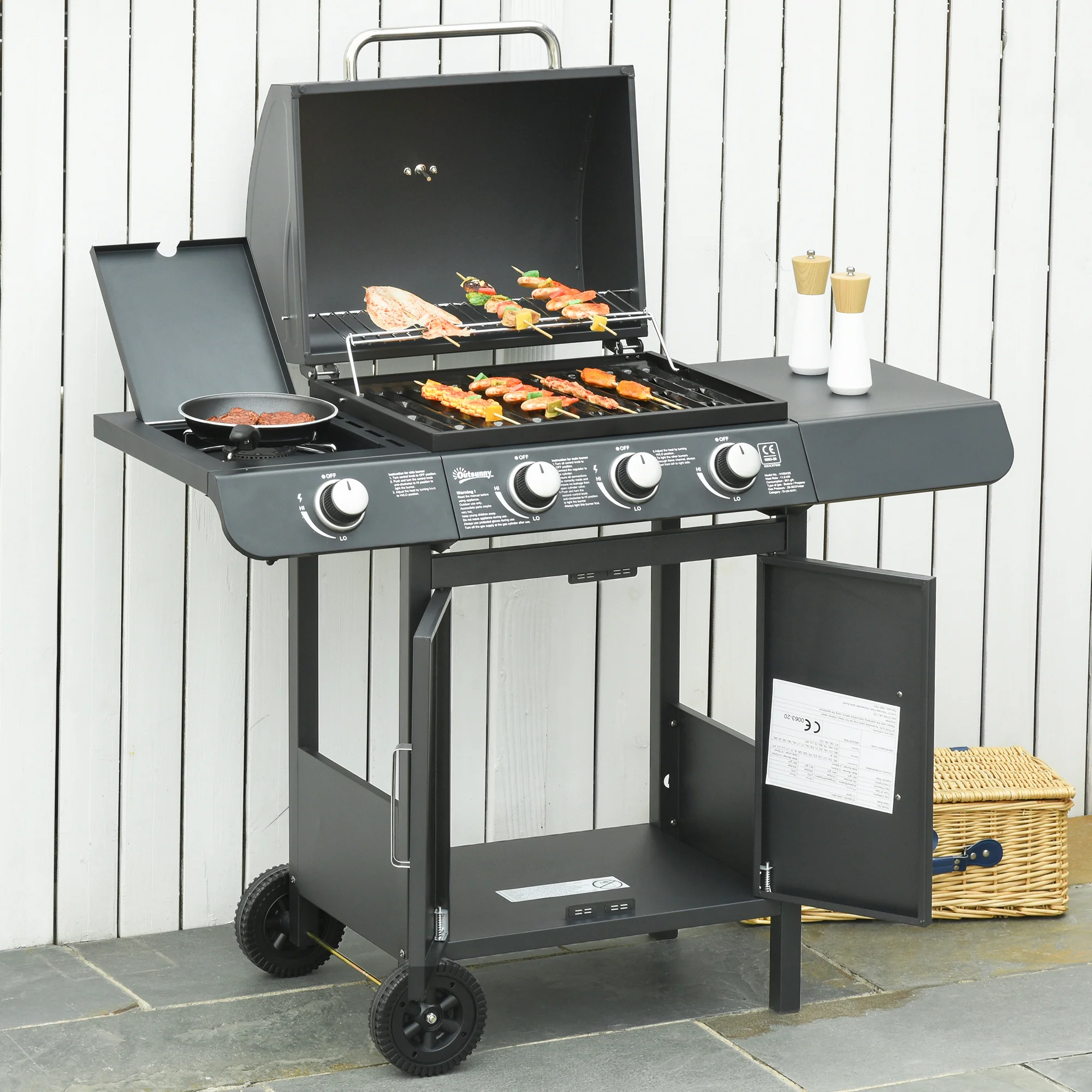 3+1 Burner Gas BBQ Gril with Side Burner, Warming Rack & Thermometer, 110 x 50 x 100cm, Grey - Image 3
