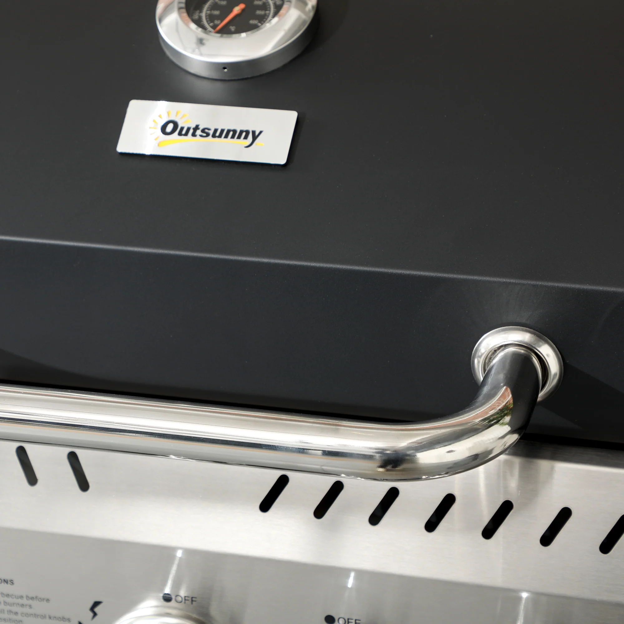 3+1 Burner Steel Gas Grill, 11.5 kW Gas BBQ Grill with Thermometer & Storage Shelf, Black - Image 11