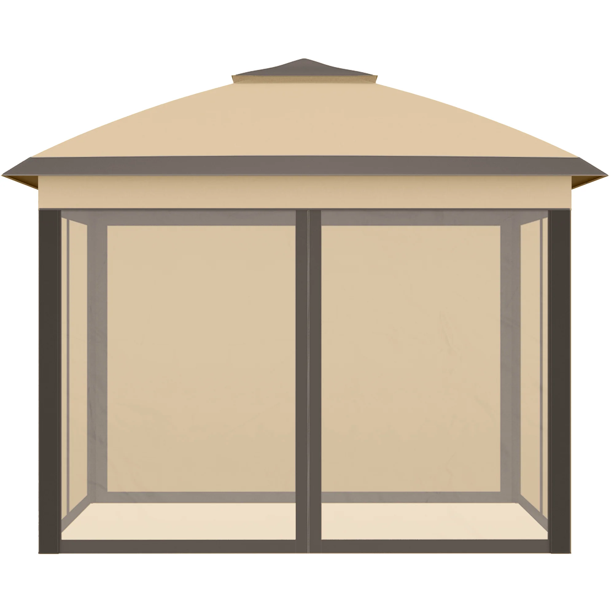 3.3 x 3.3m Pop Up Gazebo, Double Roof Foldable Canopy Tent with Zipped Mesh Sidewalls, Beige - Image 10