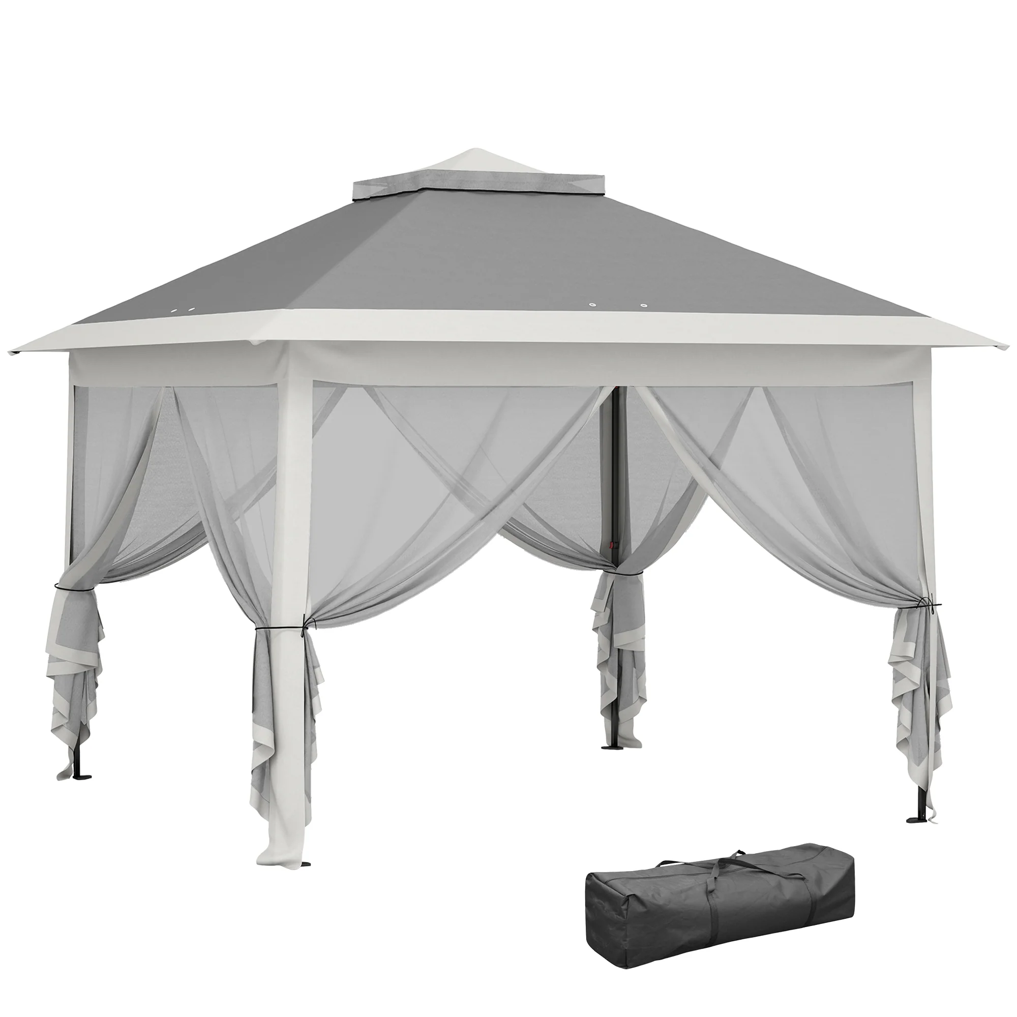 3.3 x 3.3m Pop Up Gazebo with Double Roof & Mesh Sidewalls, Dark Grey