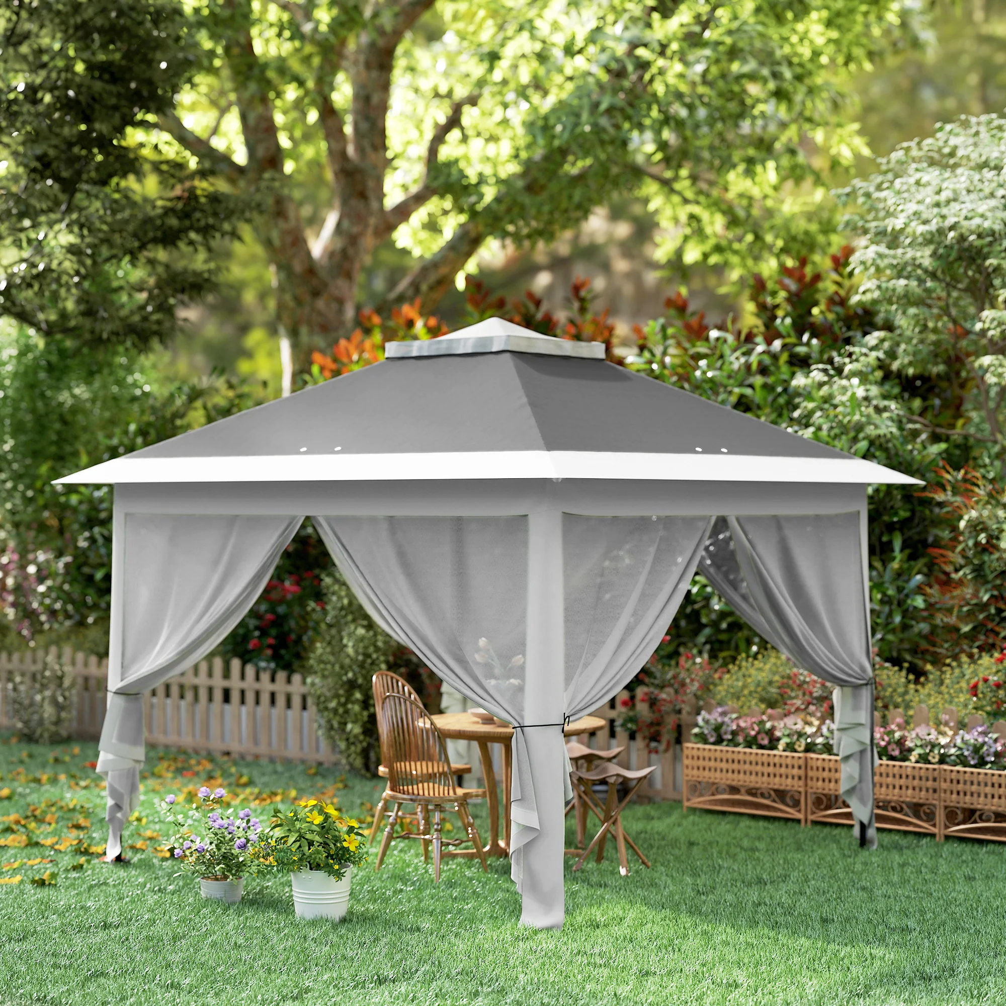 3.3 x 3.3m Pop Up Gazebo with Double Roof & Mesh Sidewalls, Dark Grey - Image 10