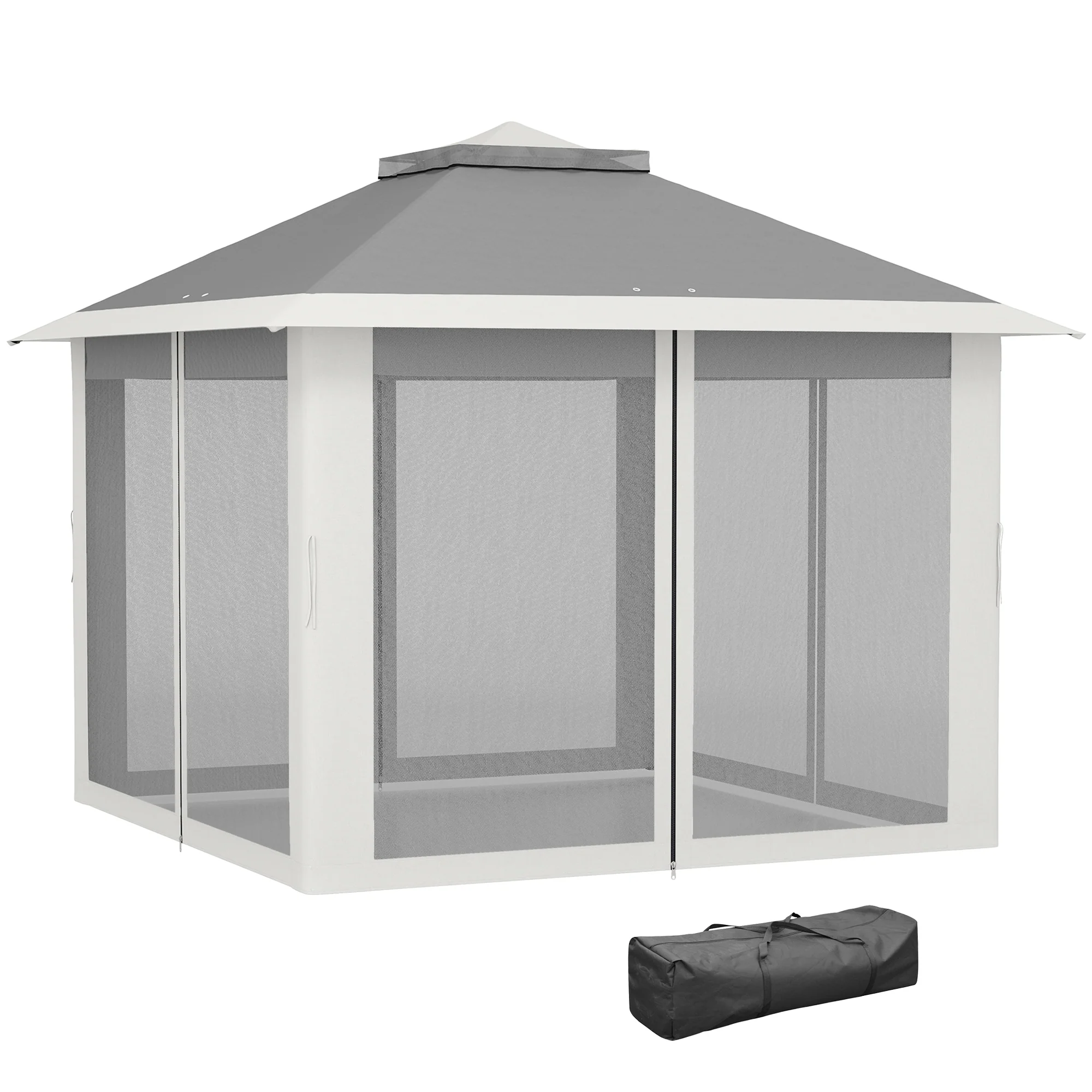 3.3 x 3.3m Pop Up Gazebo with Double Roof & Mesh Sidewalls, Dark Grey - Image 2