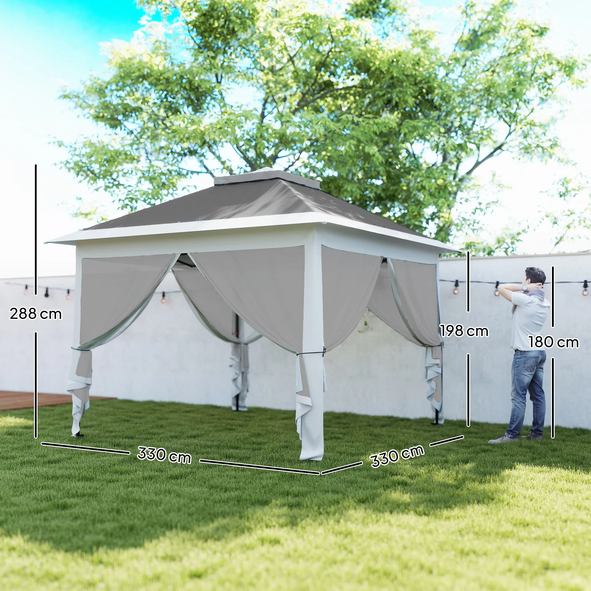 3.3 x 3.3m Pop Up Gazebo with Double Roof & Mesh Sidewalls, Dark Grey - Image 5