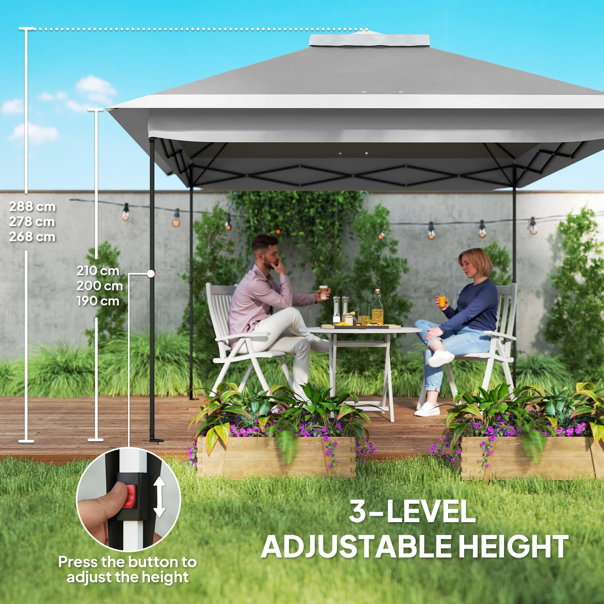 3.3 x 3.3m Pop Up Gazebo with Double Roof & Mesh Sidewalls, Dark Grey - Image 8