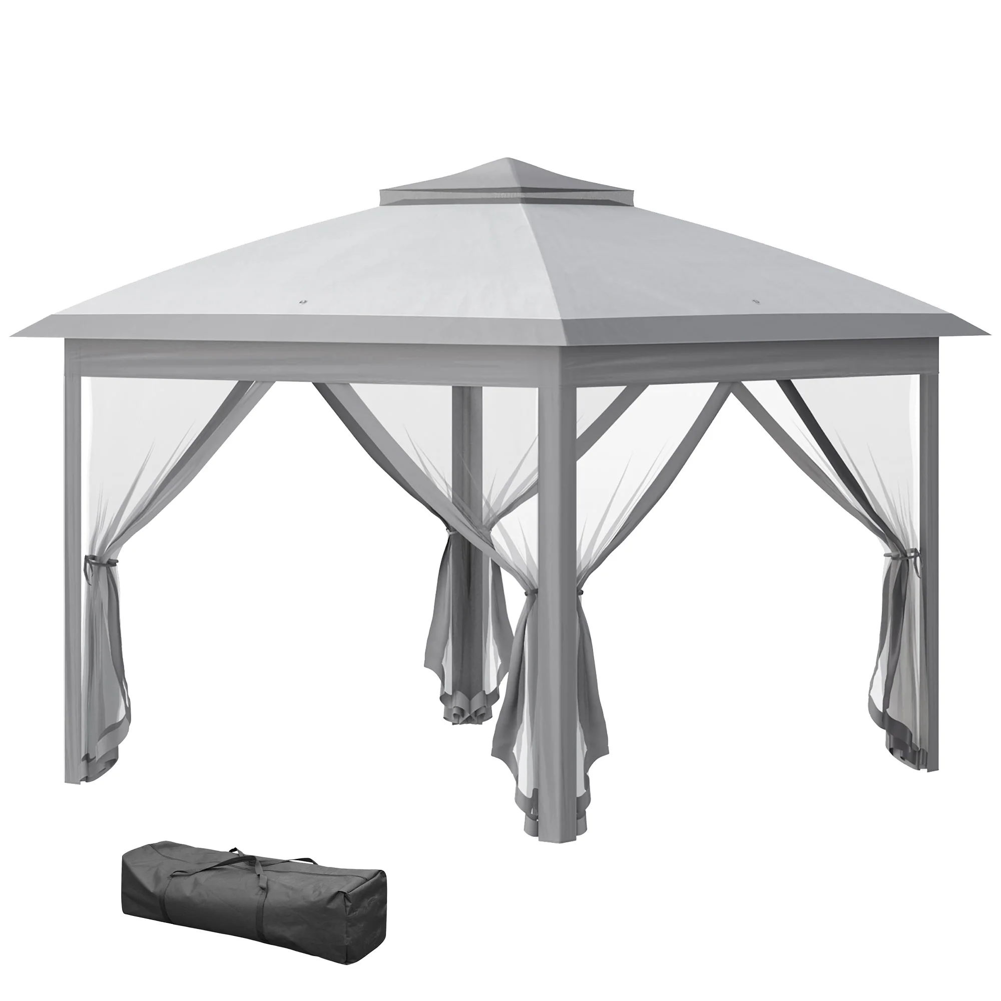 3.3 x 3.3m Pop Up Gazebo with Double Roof & Mesh Sidewalls, Grey