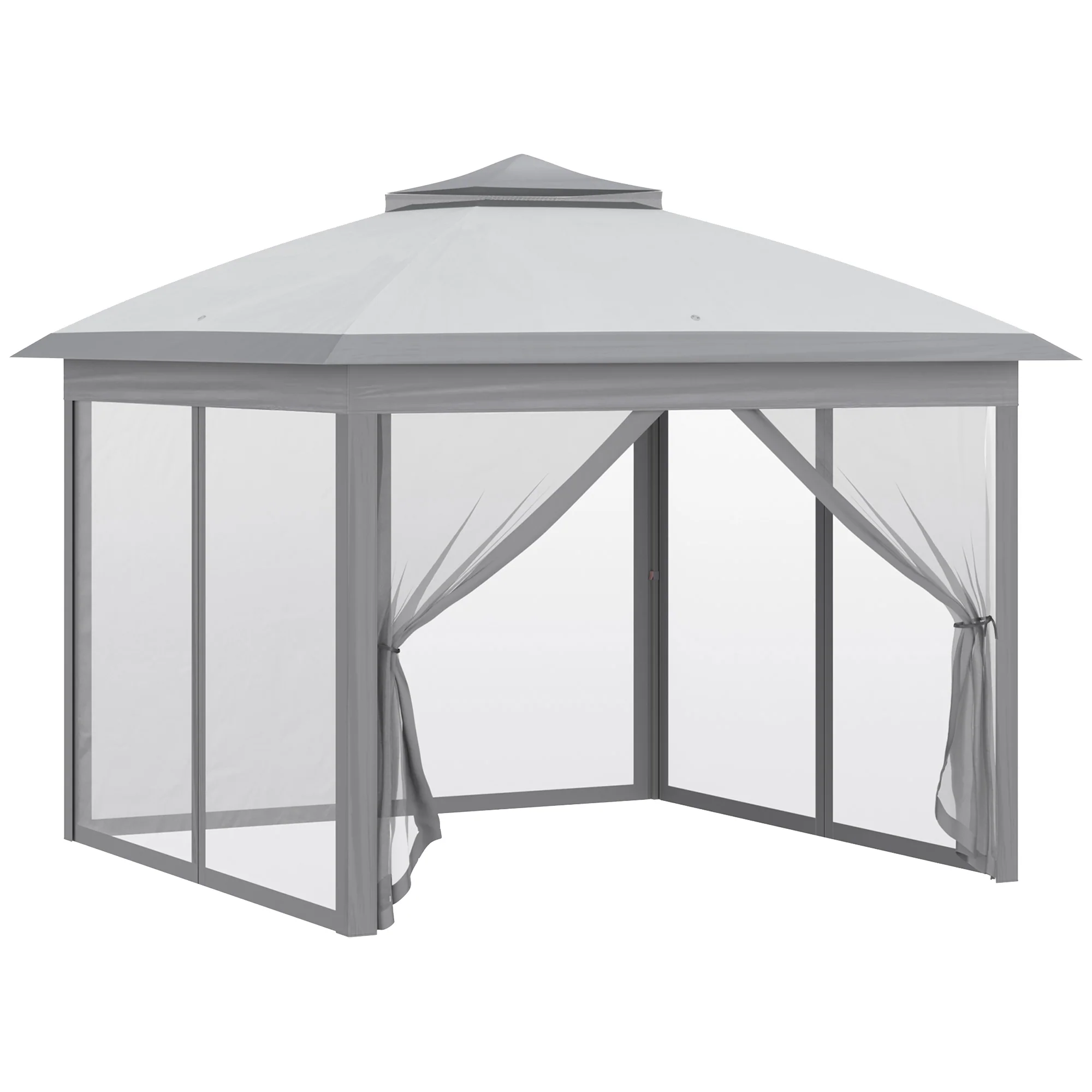 3.3 x 3.3m Pop Up Gazebo with Double Roof & Mesh Sidewalls, Grey - Image 2