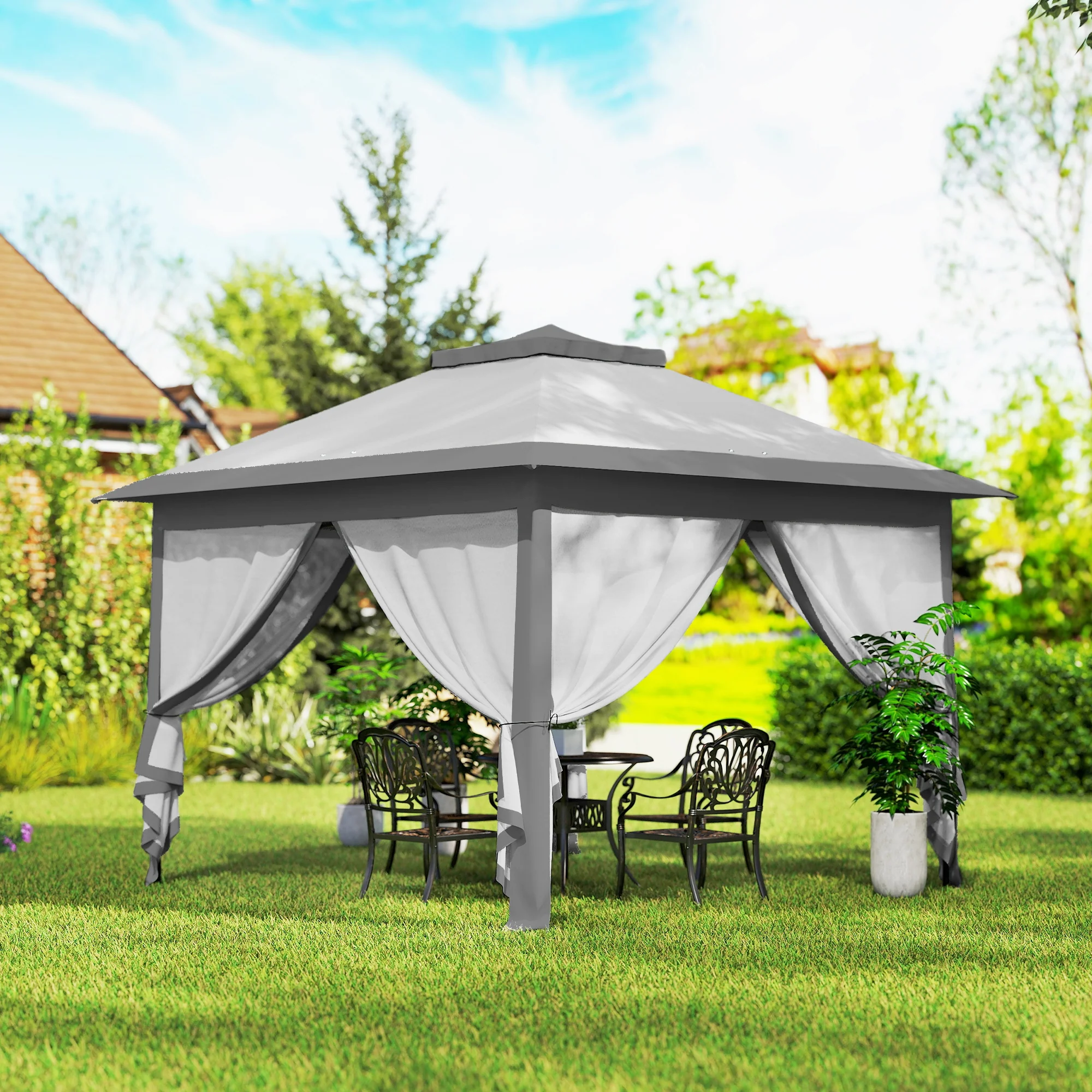 3.3 x 3.3m Pop Up Gazebo with Double Roof & Mesh Sidewalls, Grey - Image 4