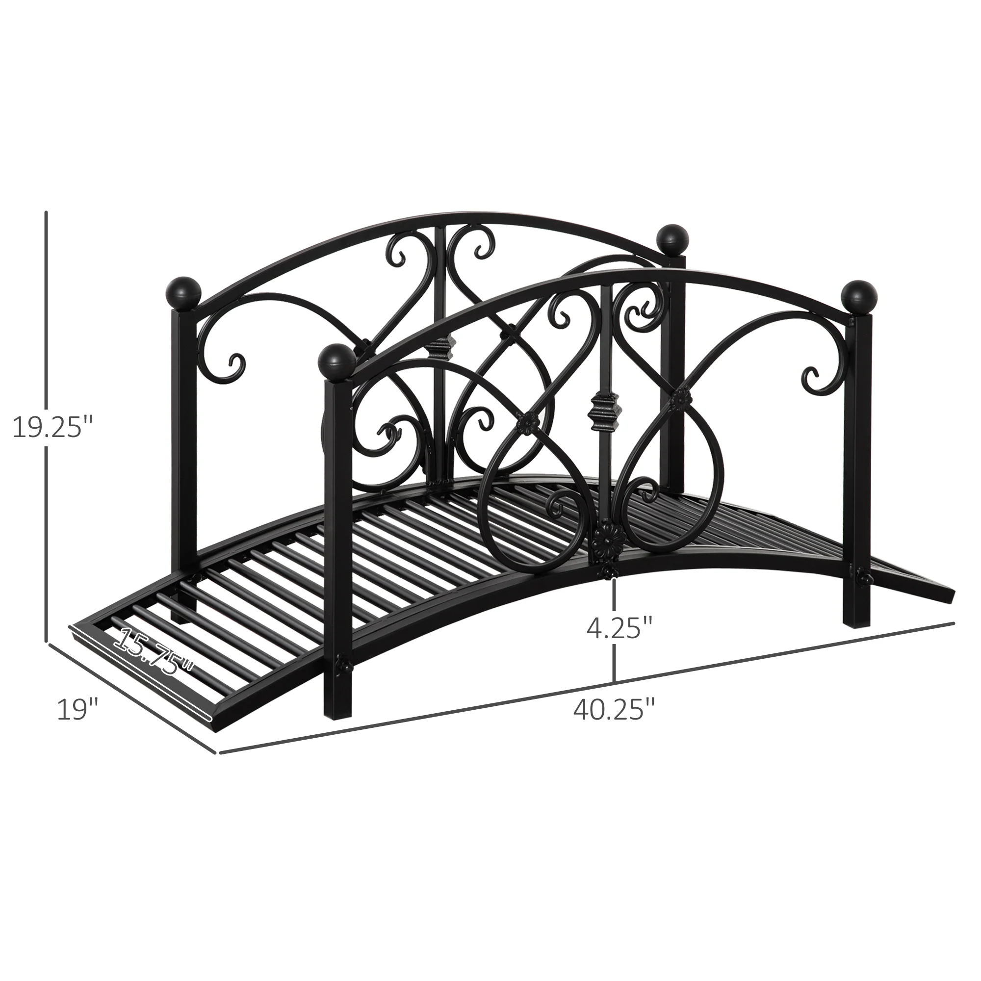 3.3FT Metal Zen Garden Bridge with Safety Siderails, Black - Image 5