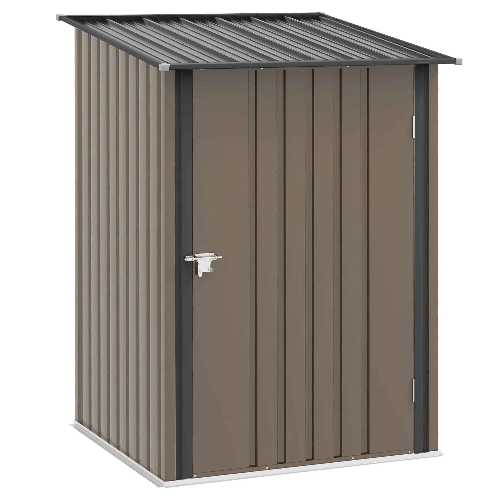 3.3 x 3.4ft Lean to Metal Storage Shed with Single Lockable Door for Outdoor Tool Storage Use, Brown
