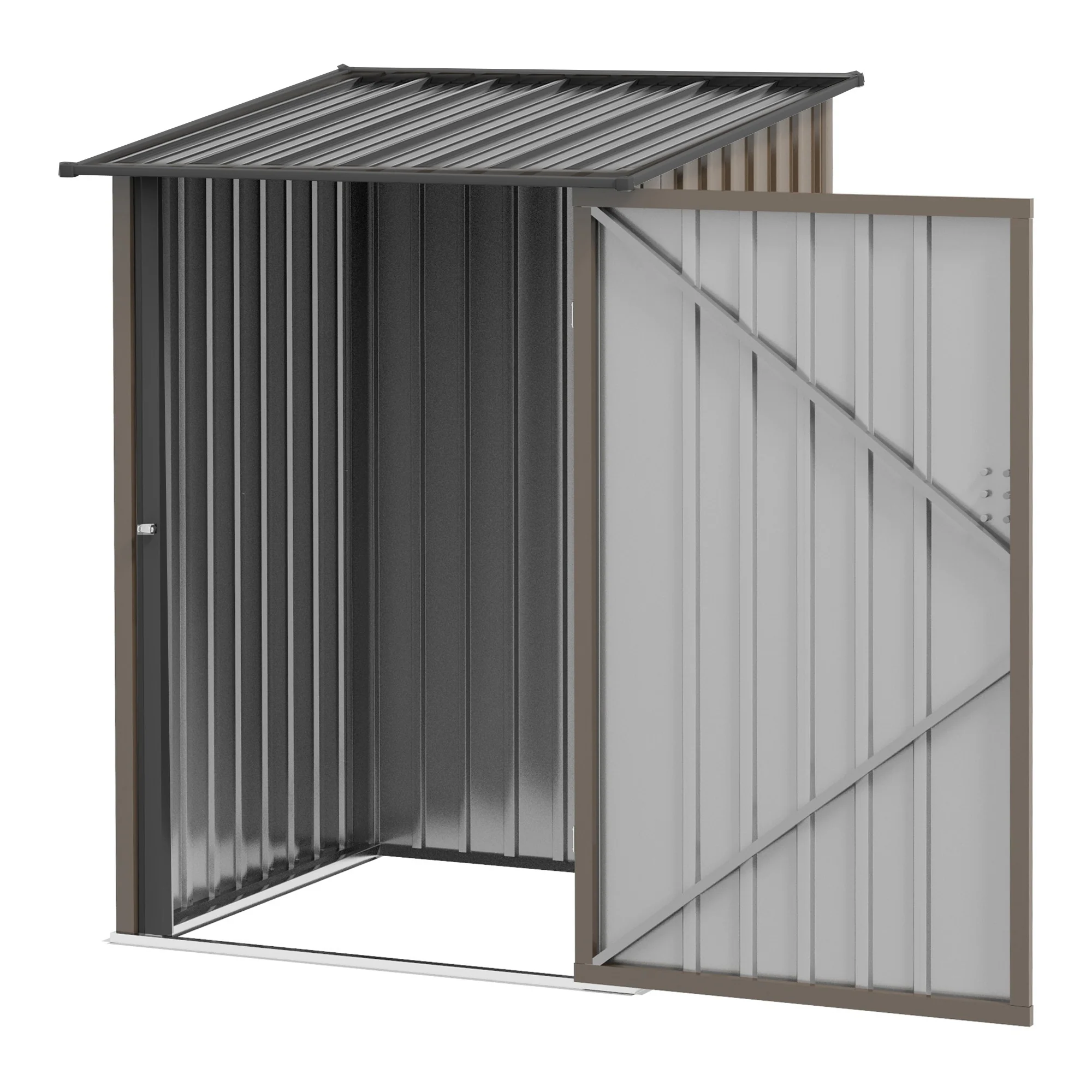 3.3 x 3.4ft Lean to Metal Storage Shed with Single Lockable Door for Outdoor Tool Storage Use, Brown - Image 2