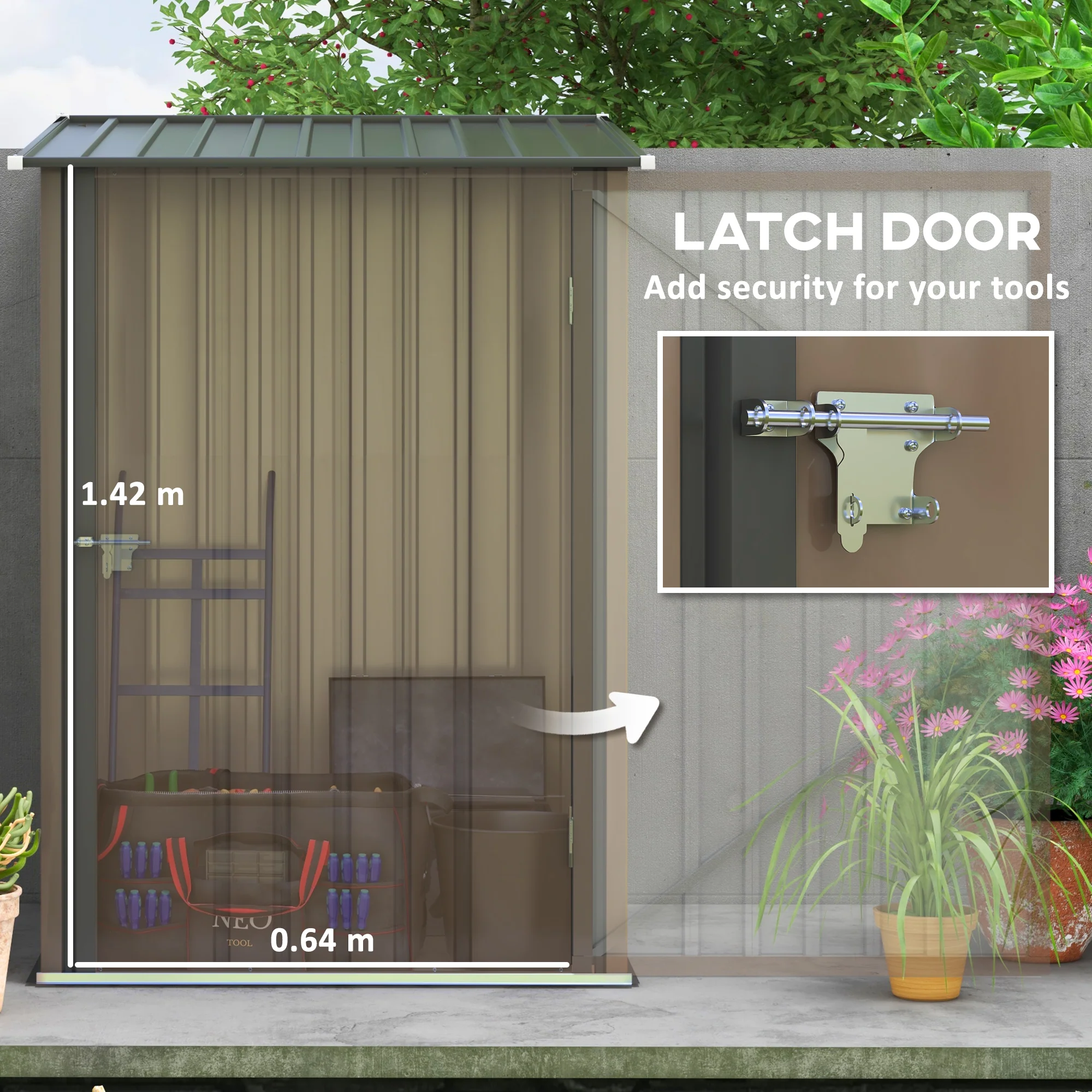 3.3 x 3.4ft Lean to Metal Storage Shed with Single Lockable Door for Outdoor Tool Storage Use, Brown - Image 7