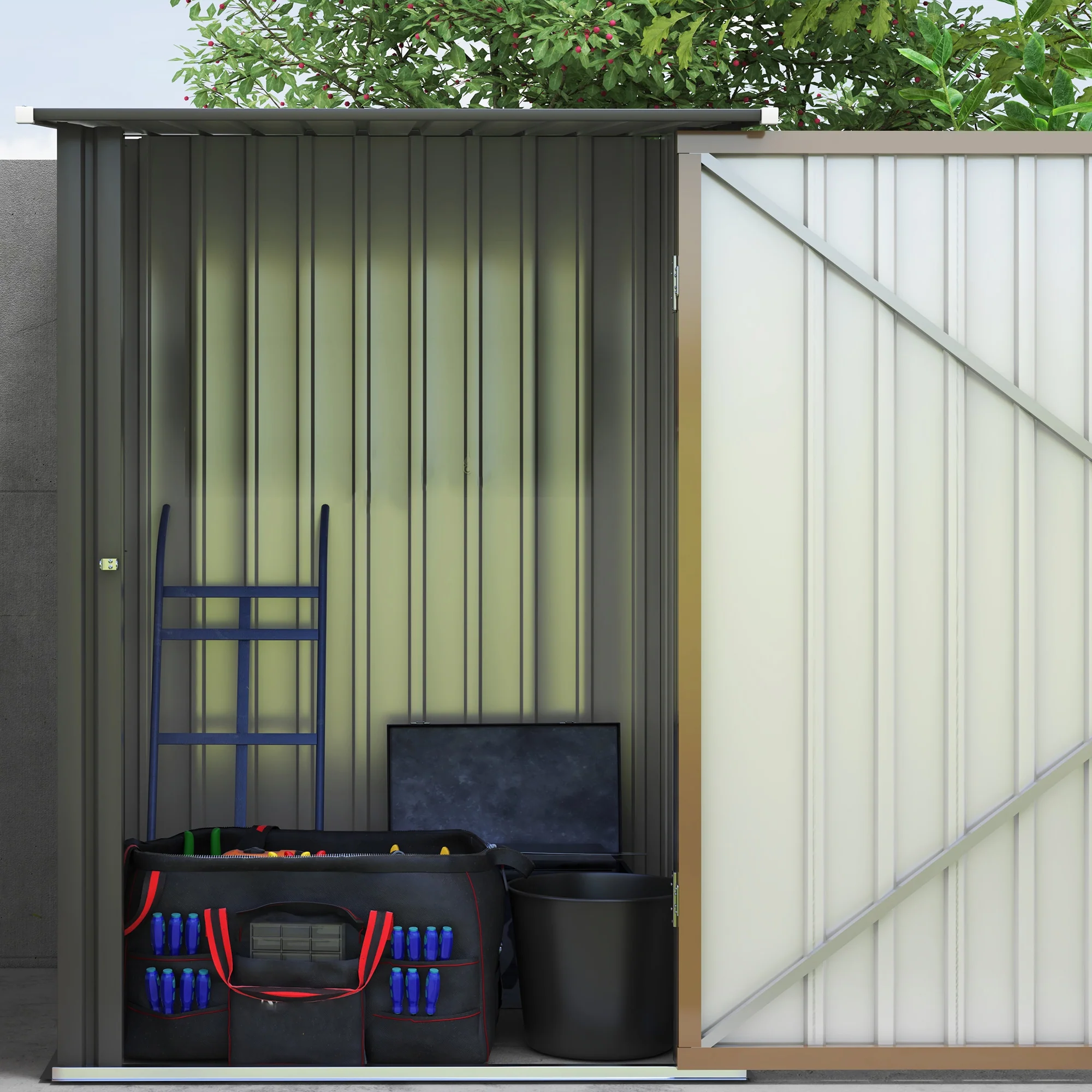 3.3 x 3.4ft Lean to Metal Storage Shed with Single Lockable Door for Outdoor Tool Storage Use, Brown - Image 9