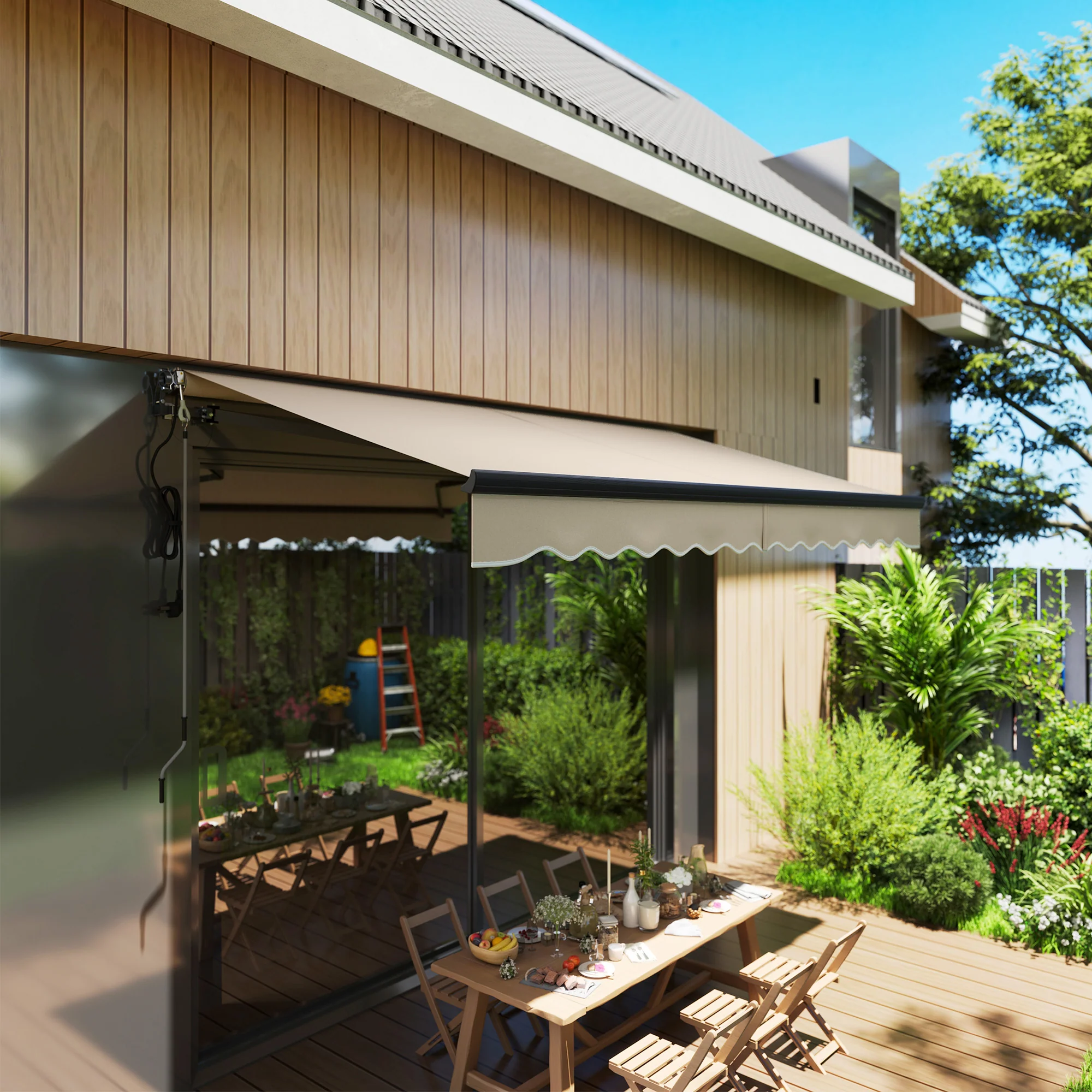 3.5 x 3m Electric Awning with Remote Controller for  Garden Patio Door Window, Beige - Image 3