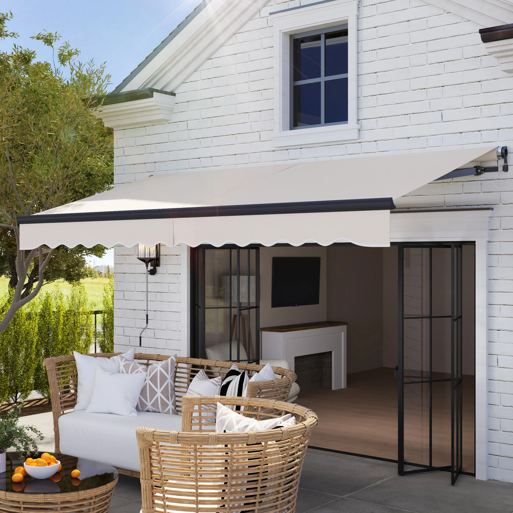 3.5 x 3m Electric Awning with Remote Controller for  Garden Patio Door Window, Beige - Image 4