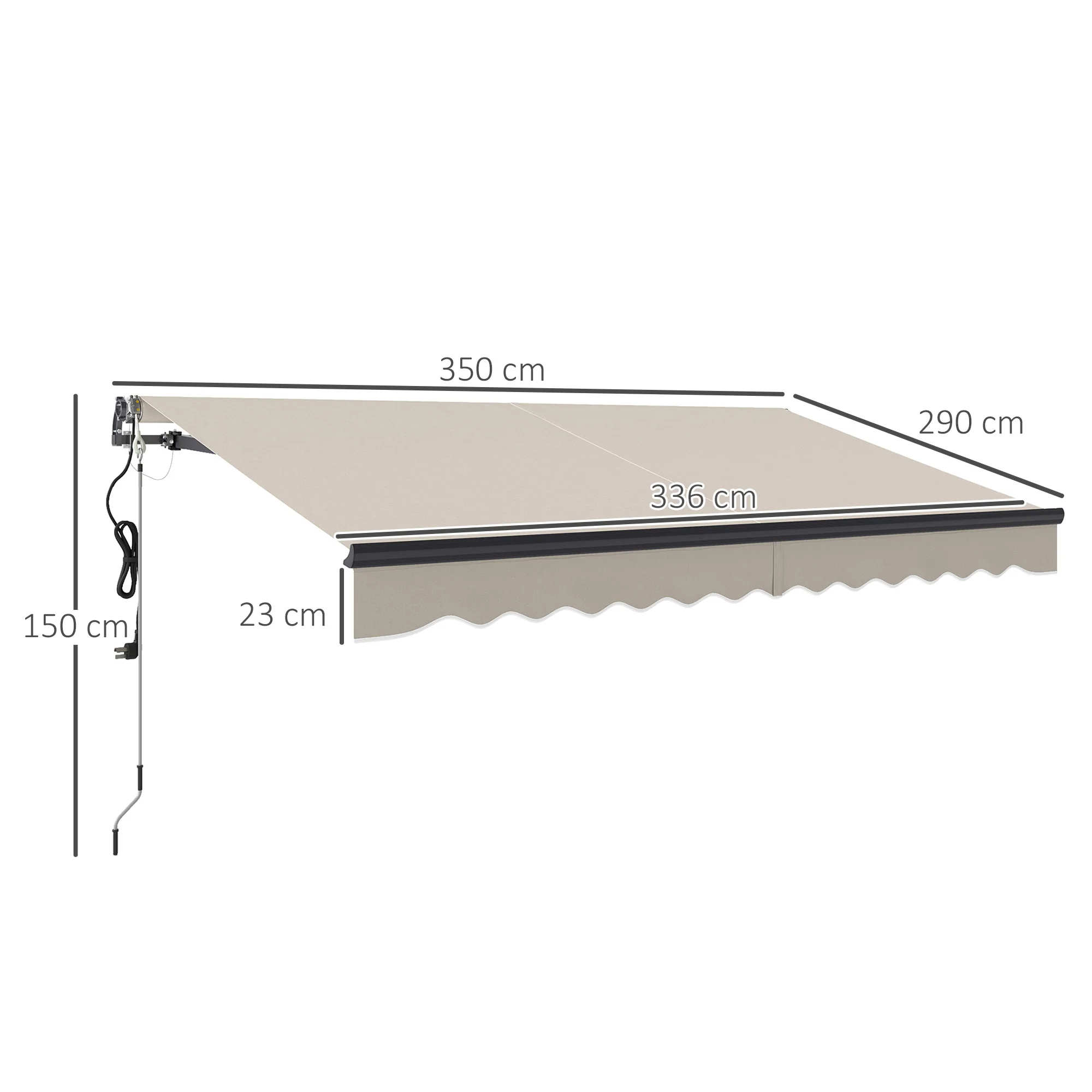 3.5 x 3m Electric Awning with Remote Controller for  Garden Patio Door Window, Beige - Image 5