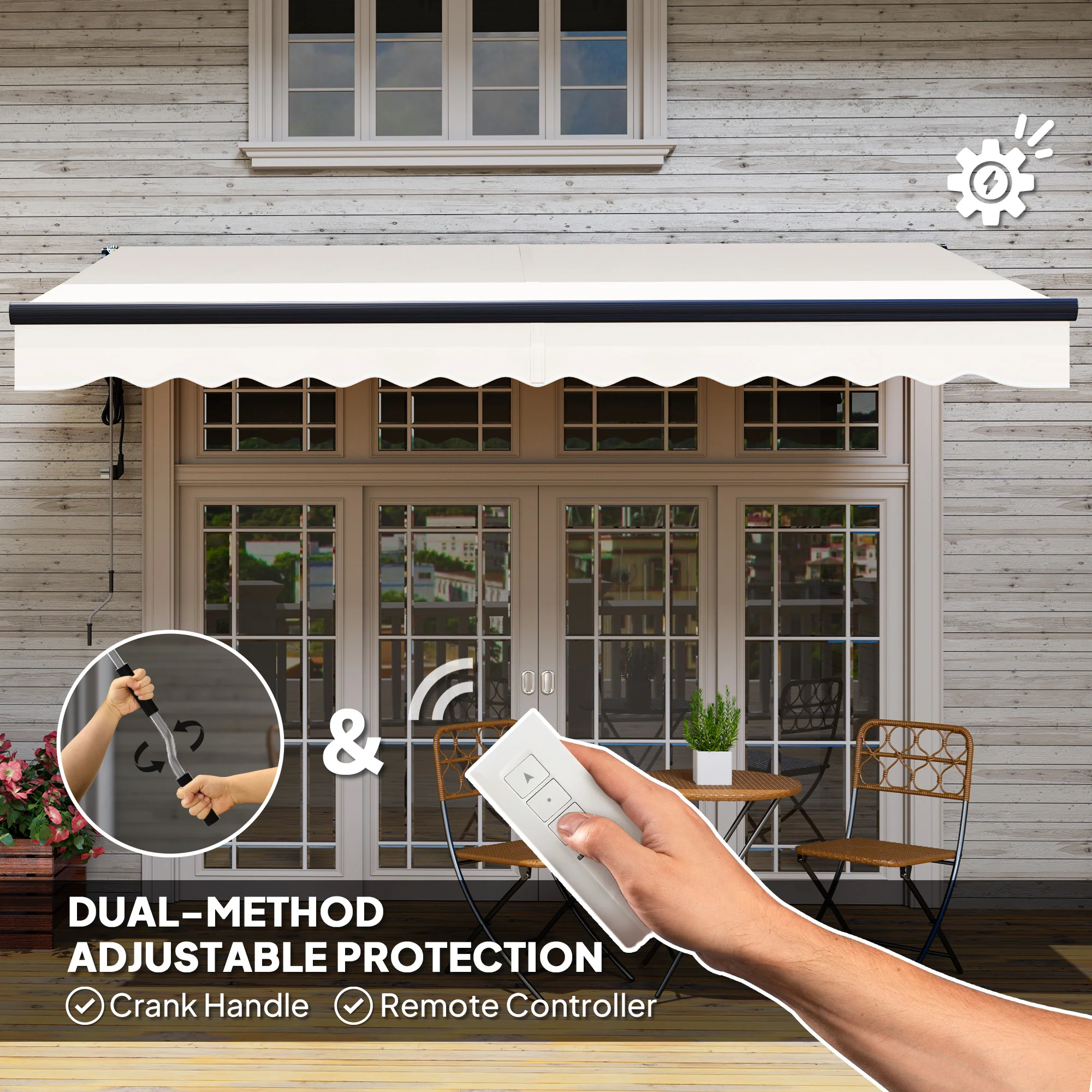 3.5 x 3m Electric Awning with Remote Controller for  Garden Patio Door Window, Beige - Image 6